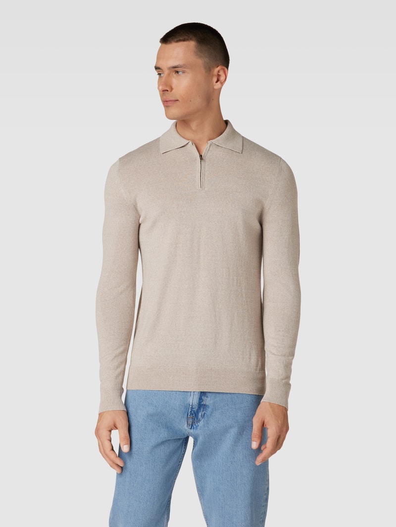 Strickpullover mit kurzem Reißverschluss in sand meliert