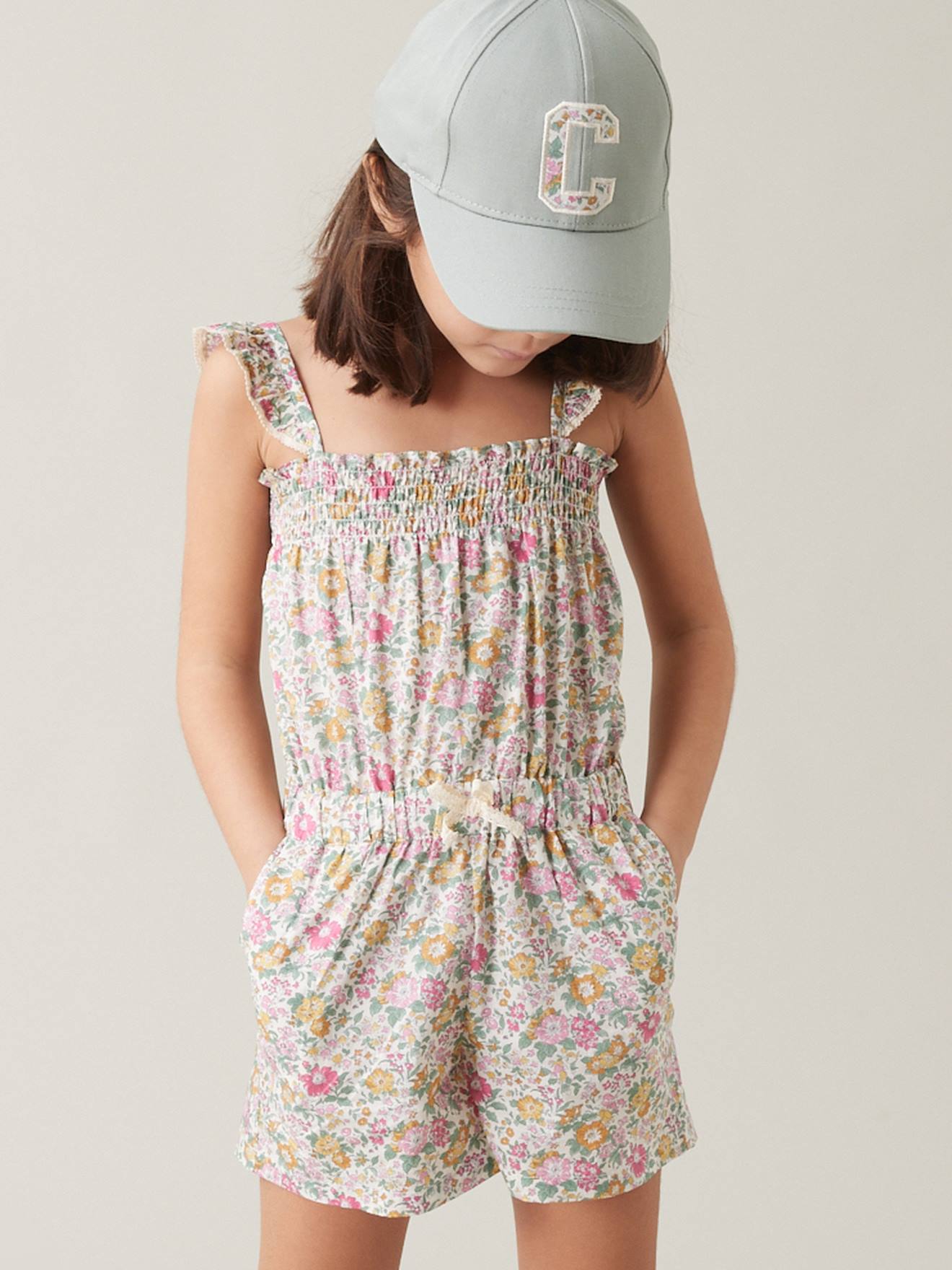 Cyrillus Kurzer Mädchen Jumpsuit aus Liberty-Stoff CLARE RICH CYRILLUS - weiß bedruckt