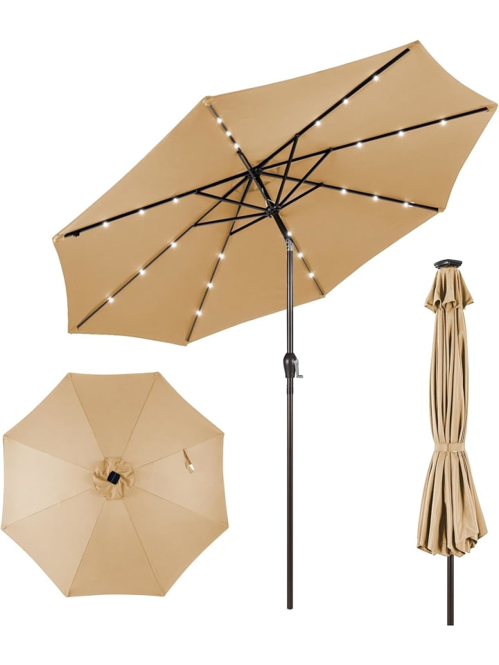 COSTWAY Sonnenschirm 300 cm mit LED-Solar-Beleuchtung in Beige günstig kaufen onesize