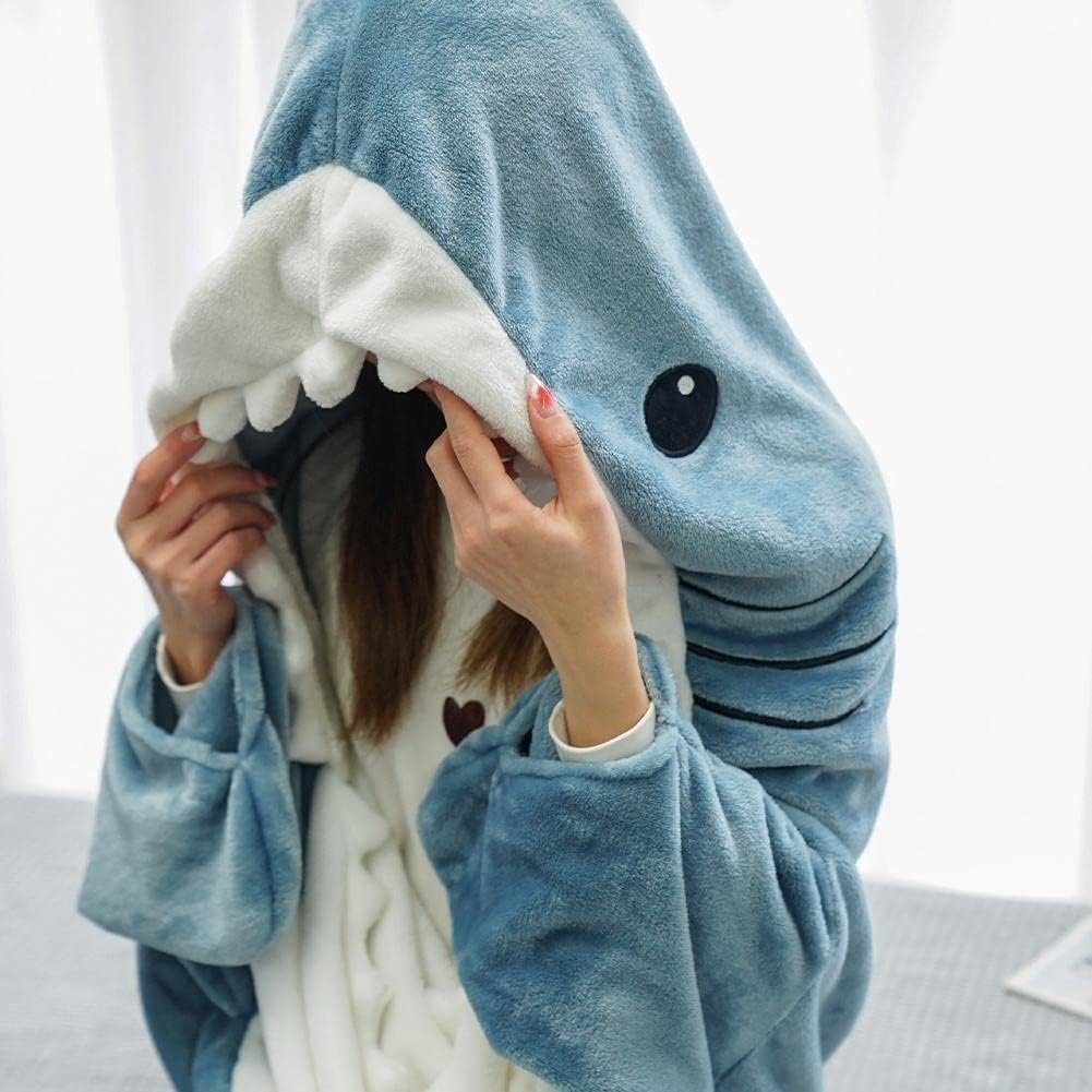 Wohndecke Shark Blanket,Hai Decke Zum Anziehen Schlafsack,Hoodie Shark, XDeer, Onesie Blanket,Super Weich,Gemütlich,Flanell,coolste Geschenk