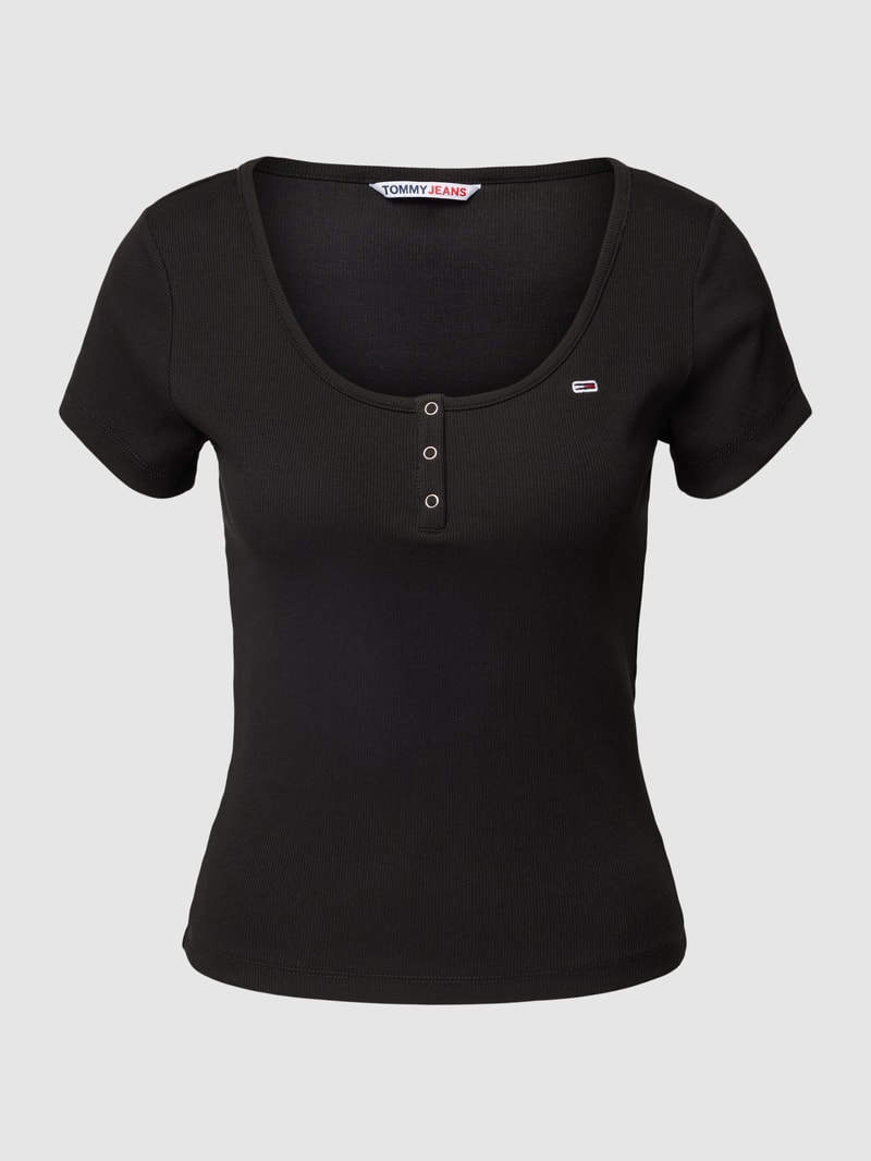 T-Shirt mit kurzer Knopfleiste in schwarz