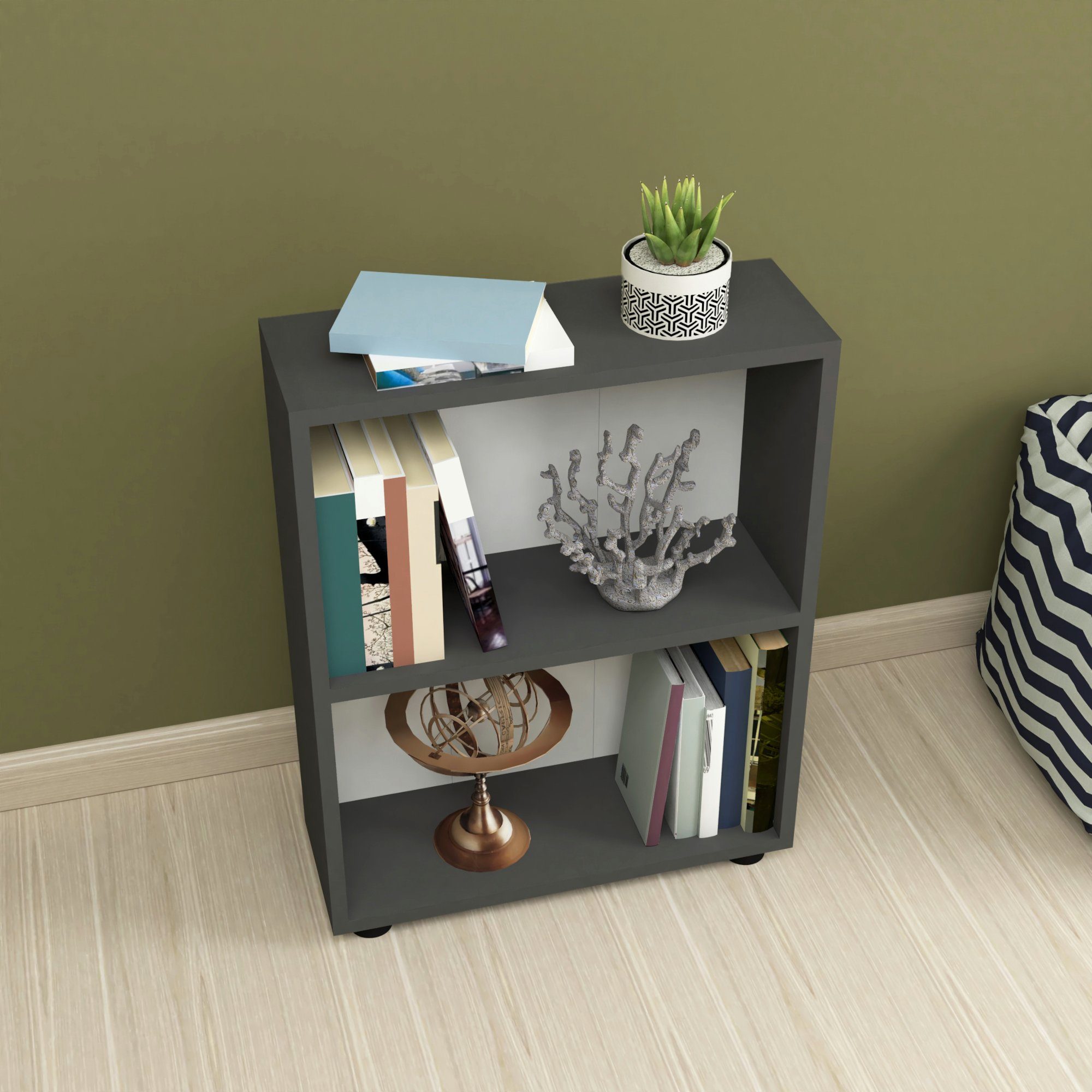 en.casa Bücherregal, Vara Standregal mit 2 Ebenen Wohnzimmerregal 72x55x20cm Anthrazit