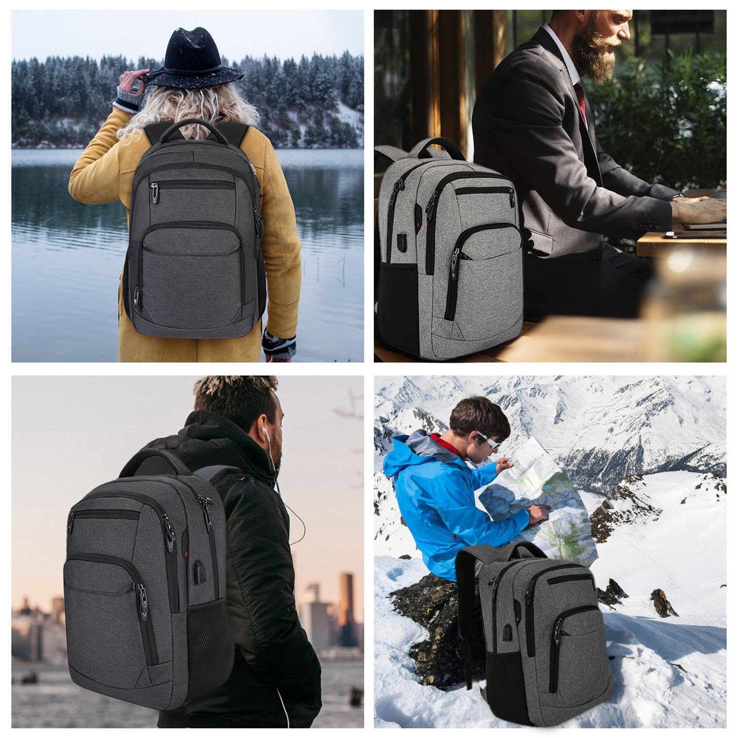 OSTWOLKE Laptoprucksack Laptop Rucksack Arbeit Reisen Wandern Schulrucksack Laptoptasche, mit Lptopfach, mit USB-Ladeanschluss