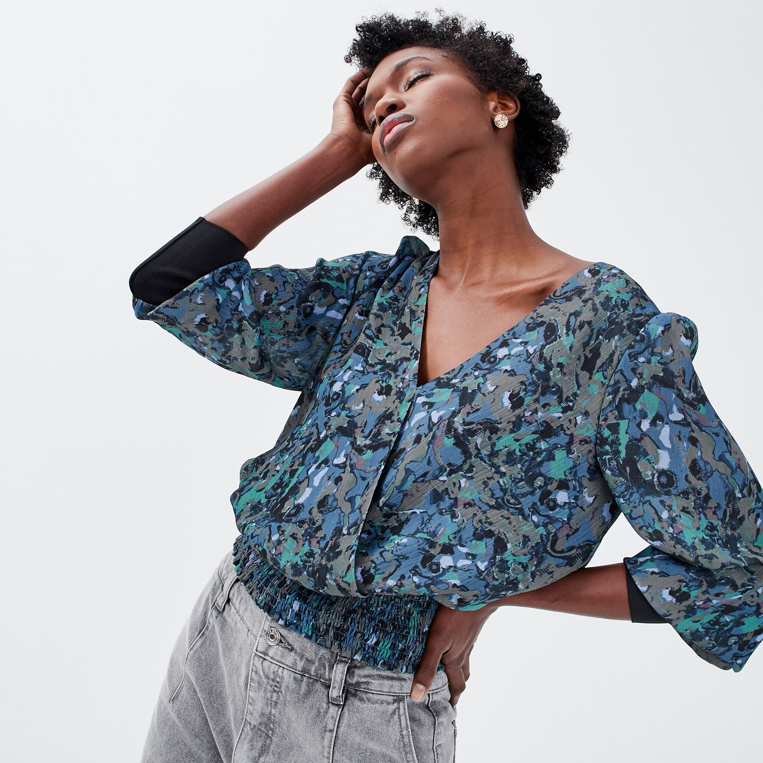 Blouse manches longues bleu canard femme | Cache Cache