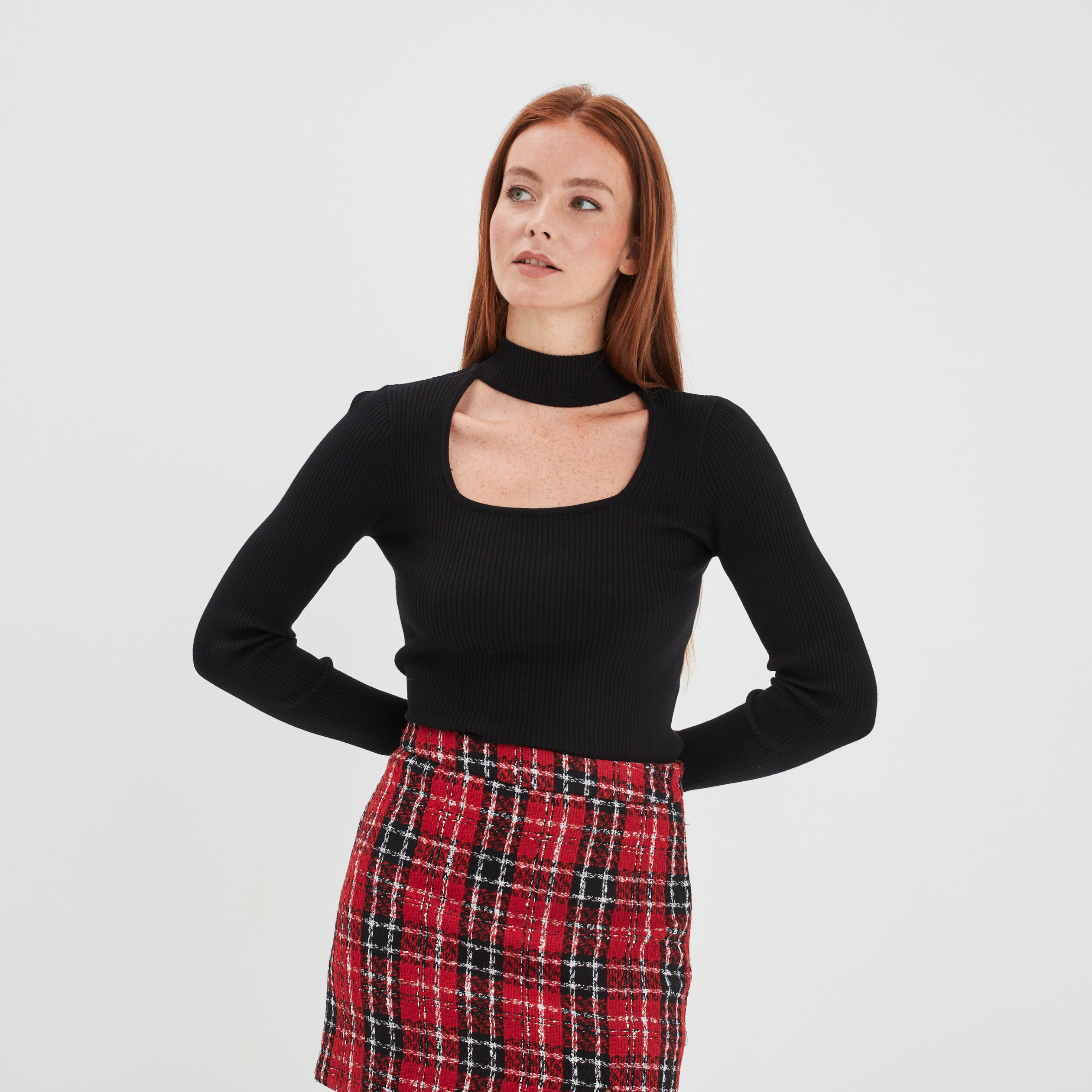 Pull col montant à ouverture Liberto noir femme | La Halle