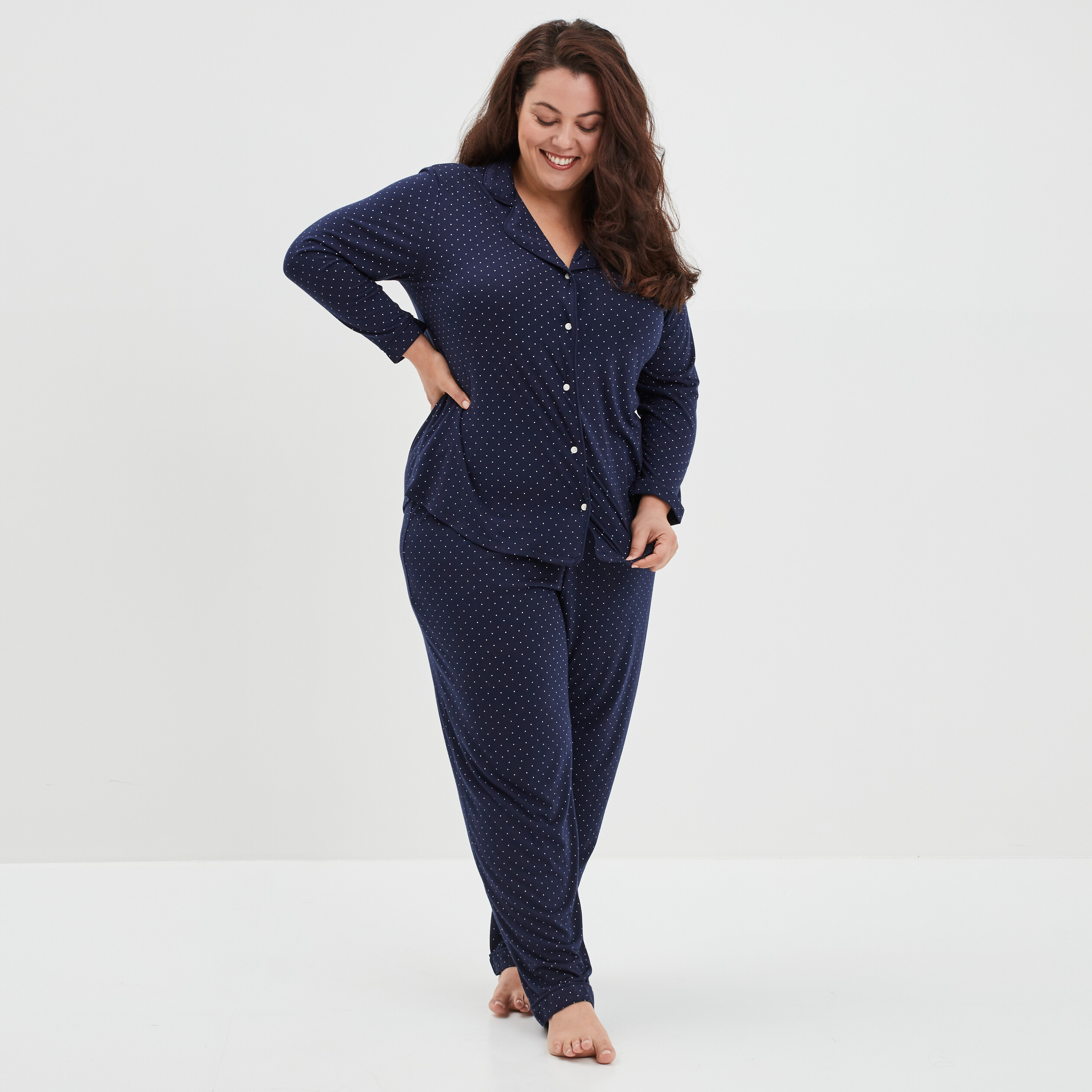 Ensemble pyjama chemise et pantalon bleu femme grande taille | La Halle