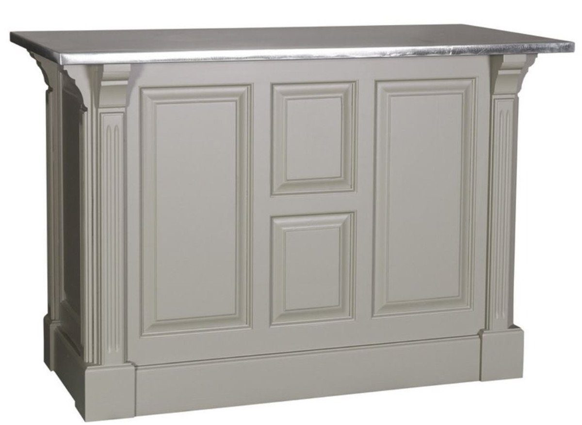 Casa Padrino Barschrank Landhausstil Theke Grau / Silber 140 x 68 x H. 95 cm - Massivholz Thekentisch mit verzinkter Tischplatte
