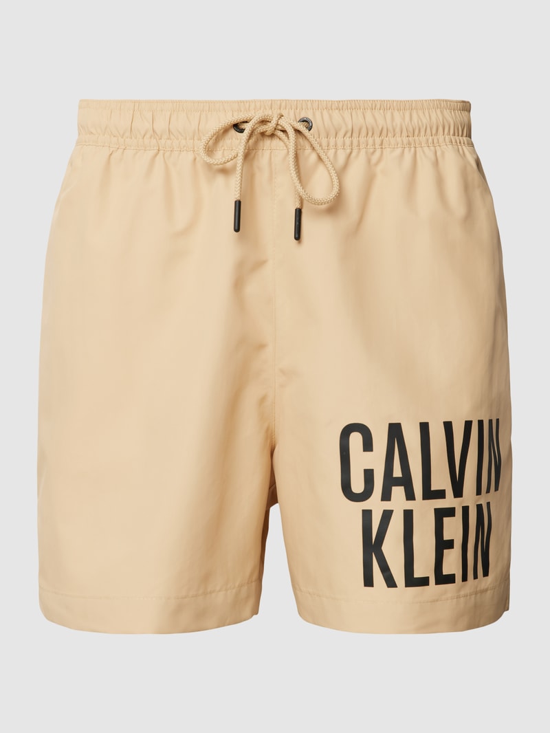 Badehose mit Label-Print in beige