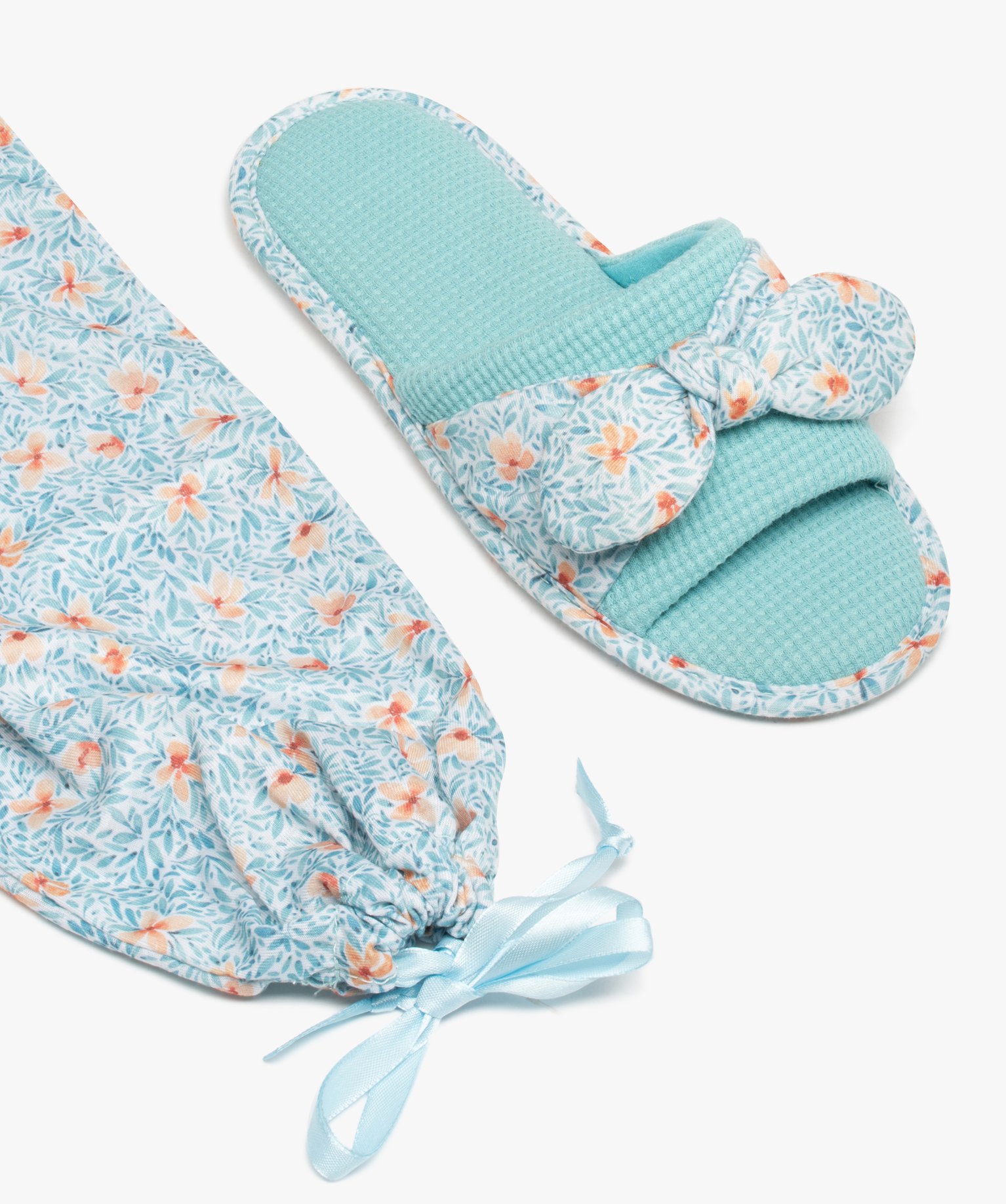 Chaussons femme en jersey imprimé avec sac assorti bleu | GEMO