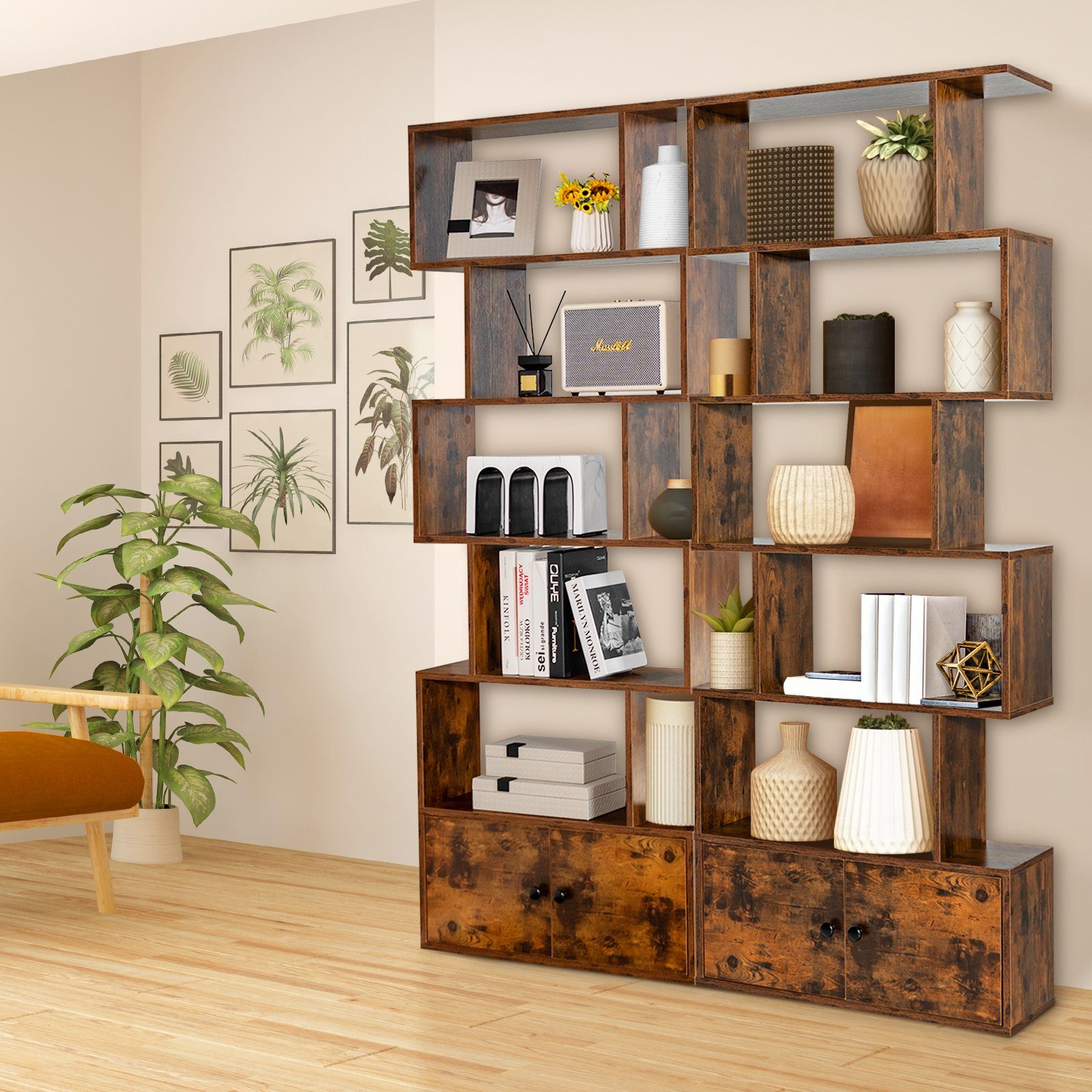 COSTWAY Bücherregal 6 Ebenen Standregal, 183 x 70 x 23 cm, aus Holz