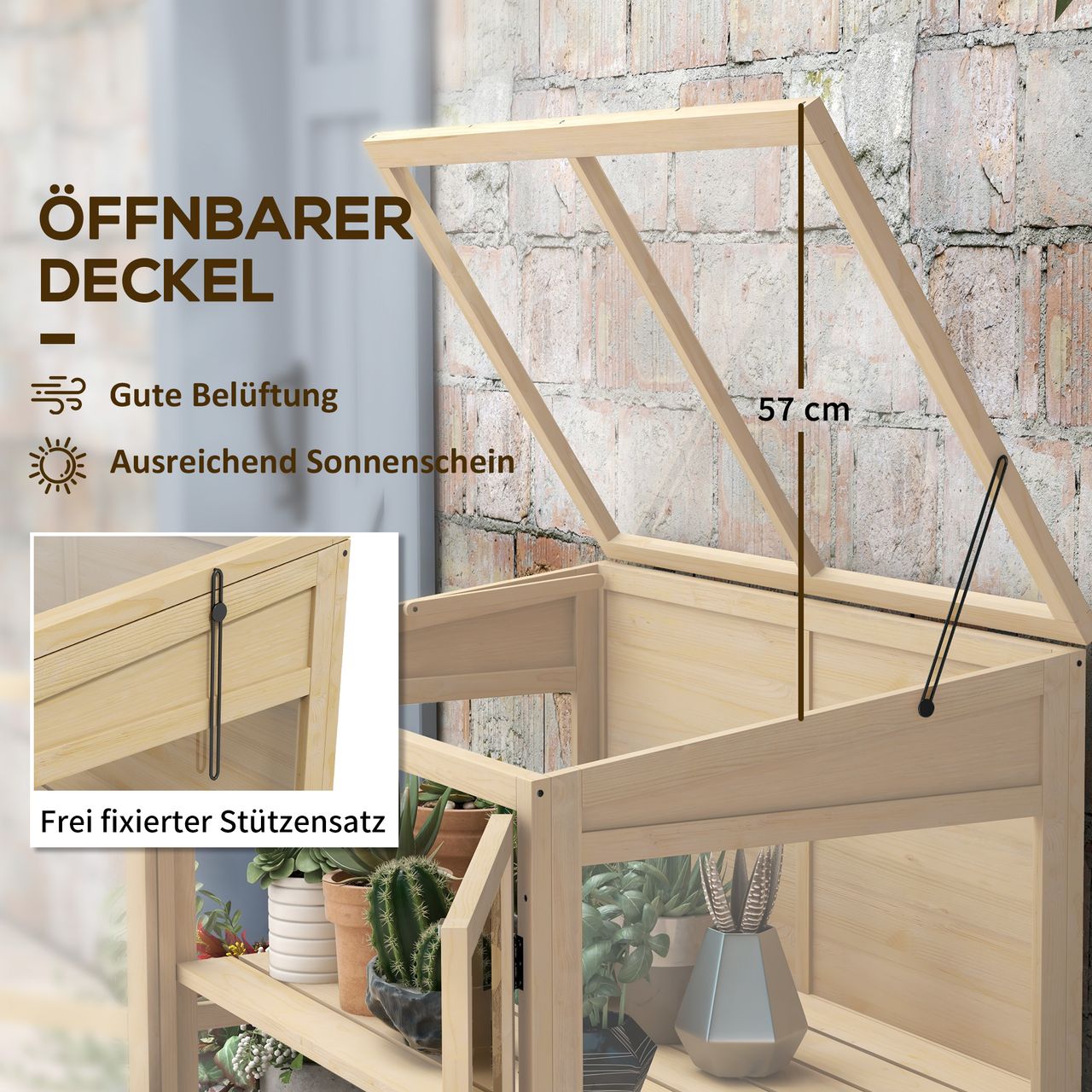 Outsunny Frühbeet aus Holz Gewächshaus 2-Stufiges Treibhaus mit Doppeltür, Natur