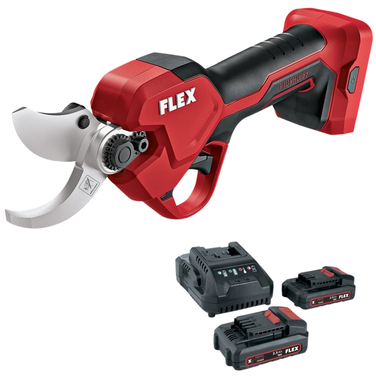 Flex-tools 535133 GPS 35 akkukäyttöiset oksasakset 18 V setti sis. 2 x 2,5 Ah akkua ja laturin laatikossa