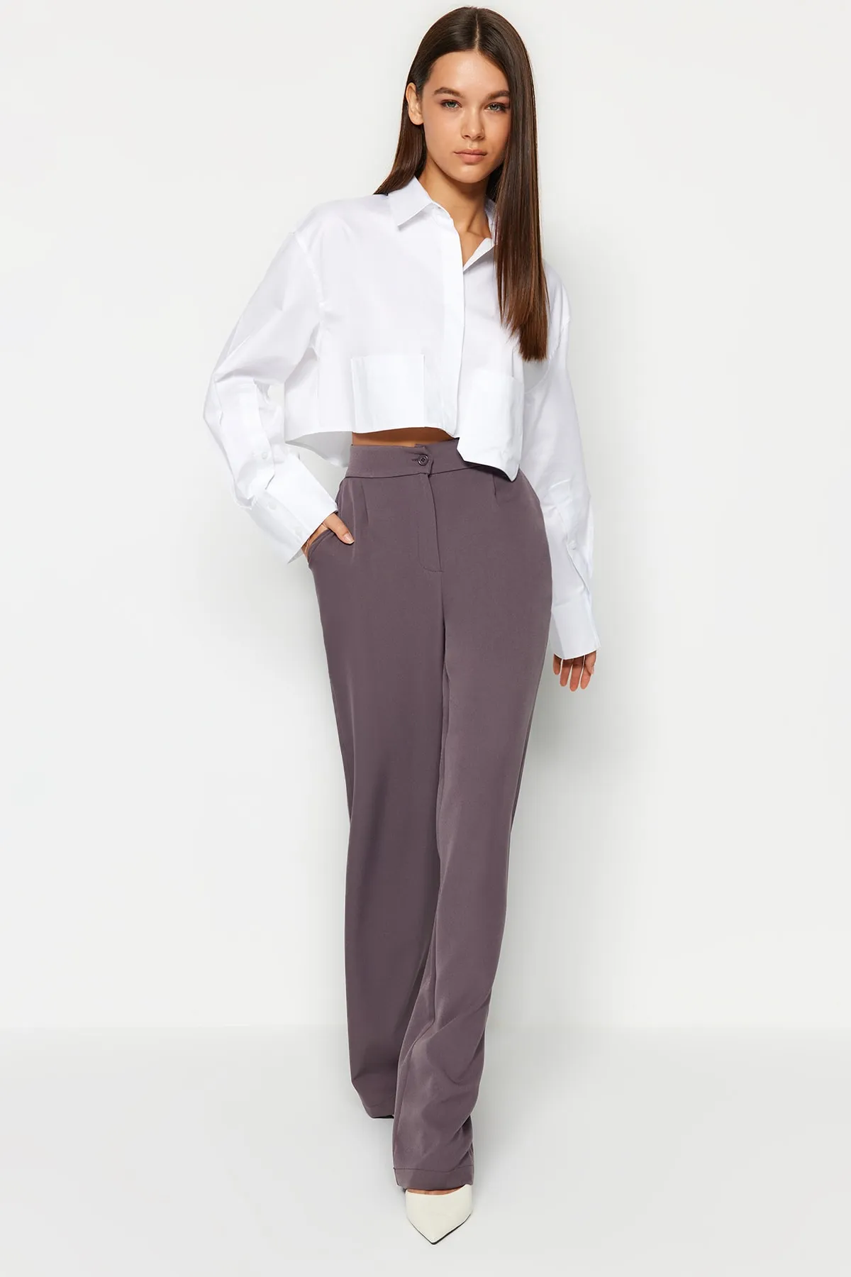Trendyol Collection  Anthrazitfarbene Hose mit weitem Bein TWOAW22PL0139