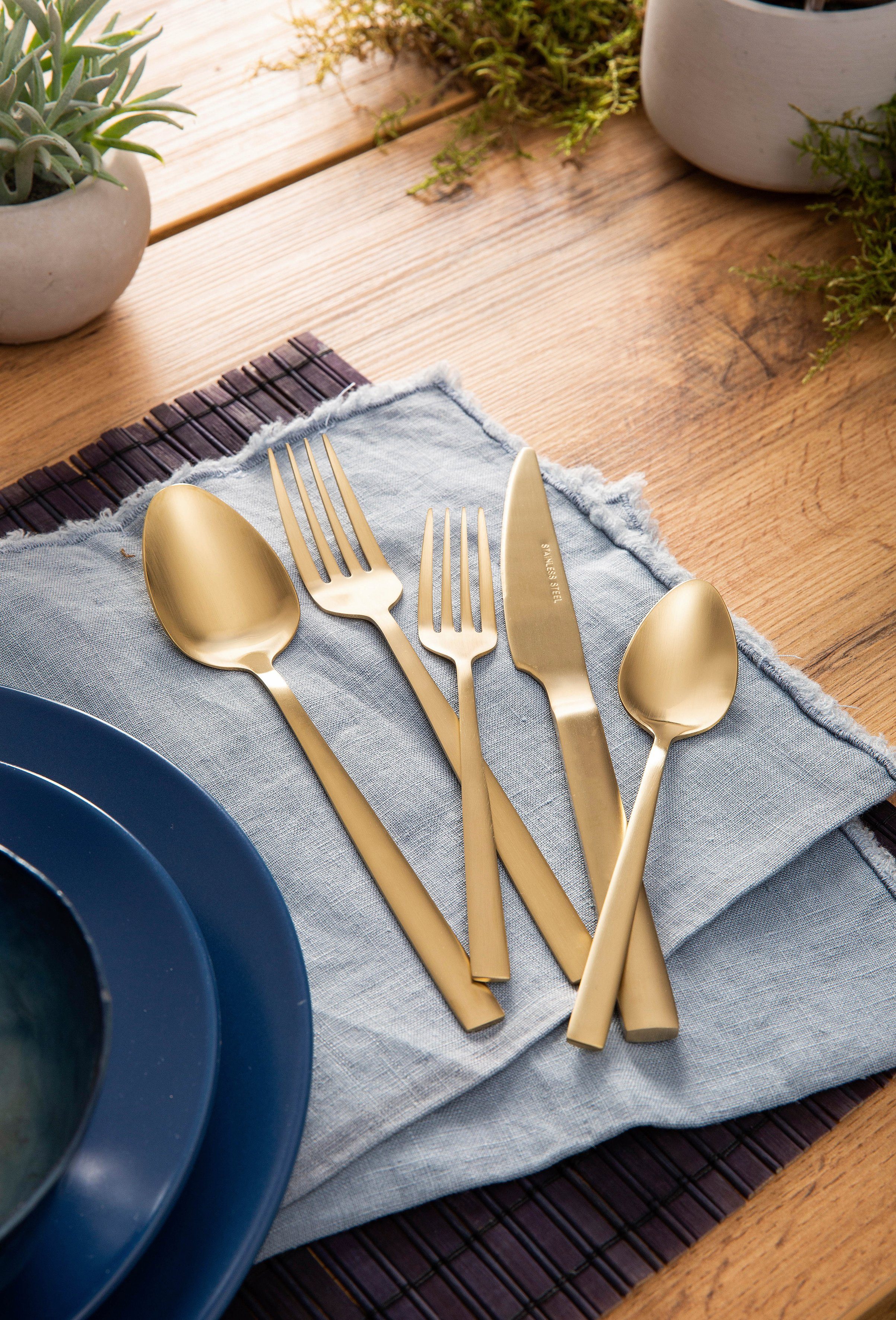 Home affaire Besteck-Set Eglof, Edelstahl 18/10, Gold PVD-beschichtet, mattiert, 30-teilig