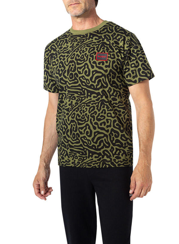 HUGO, T-Shirt, Bio Baumwolle, khaki-schwarz gemustert
