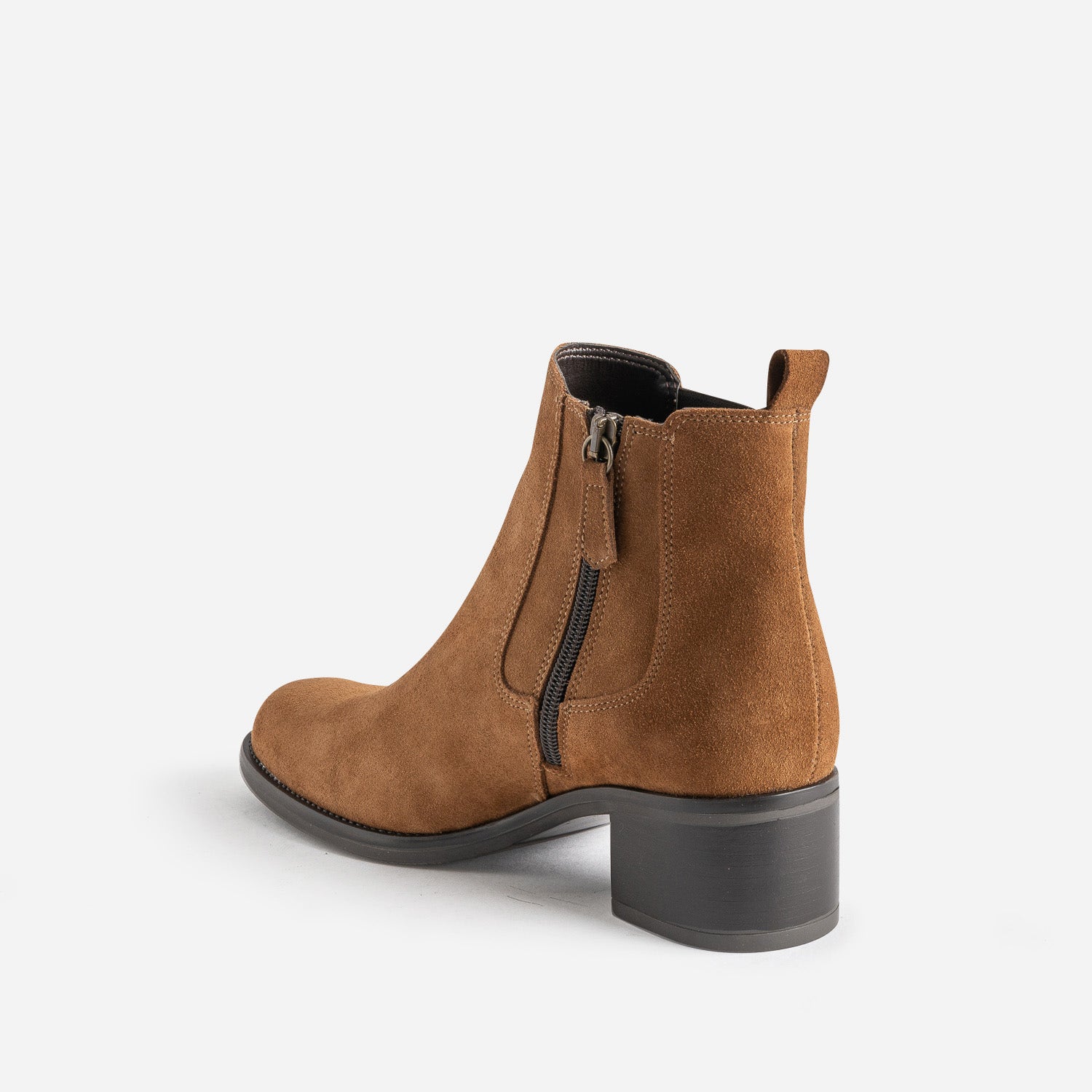 Boots cognac en cuir velours