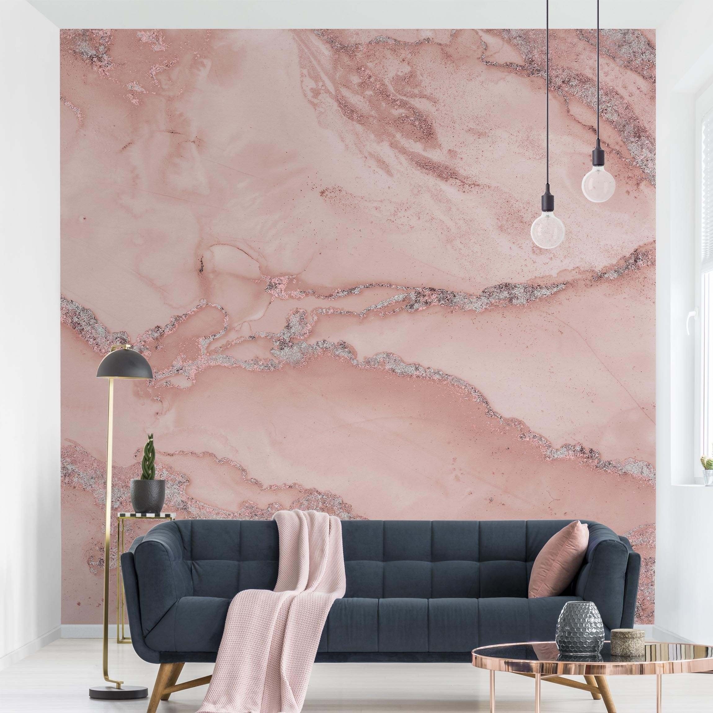 Bilderdepot24 Vliestapete Marmorn Marmor Rose Glitzer Steinoptik 3D-Effekt Industrial Modern, Glatt, Matt, (Inklusive Gratis-Kleister oder selbstklebend), Wohnzimmer Schlafzimmer Küche Flur Fototapete Motivtapete Wandtapete