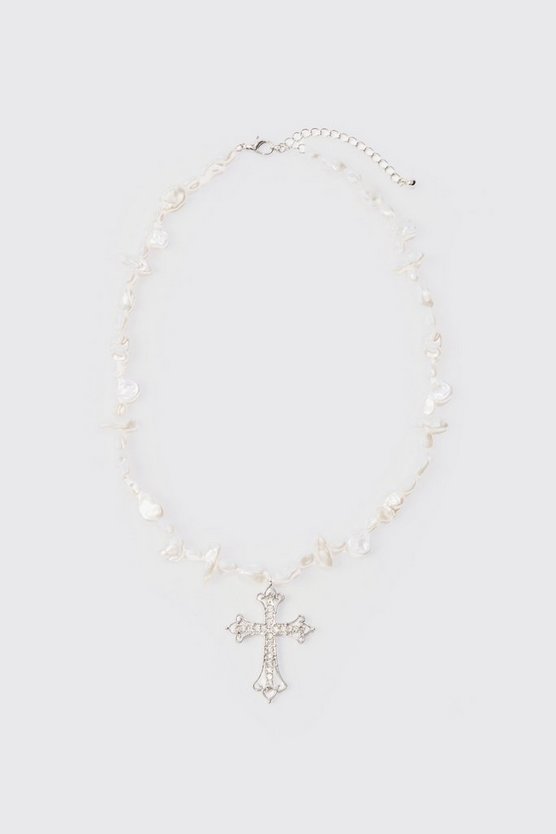 Silberne Halskette mit Strass-Kreuz