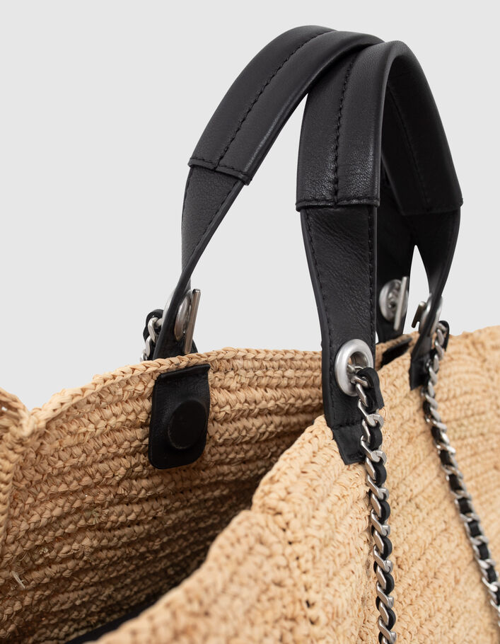 Panier 1440 raphia beige poche en cuir matelassé Femme
