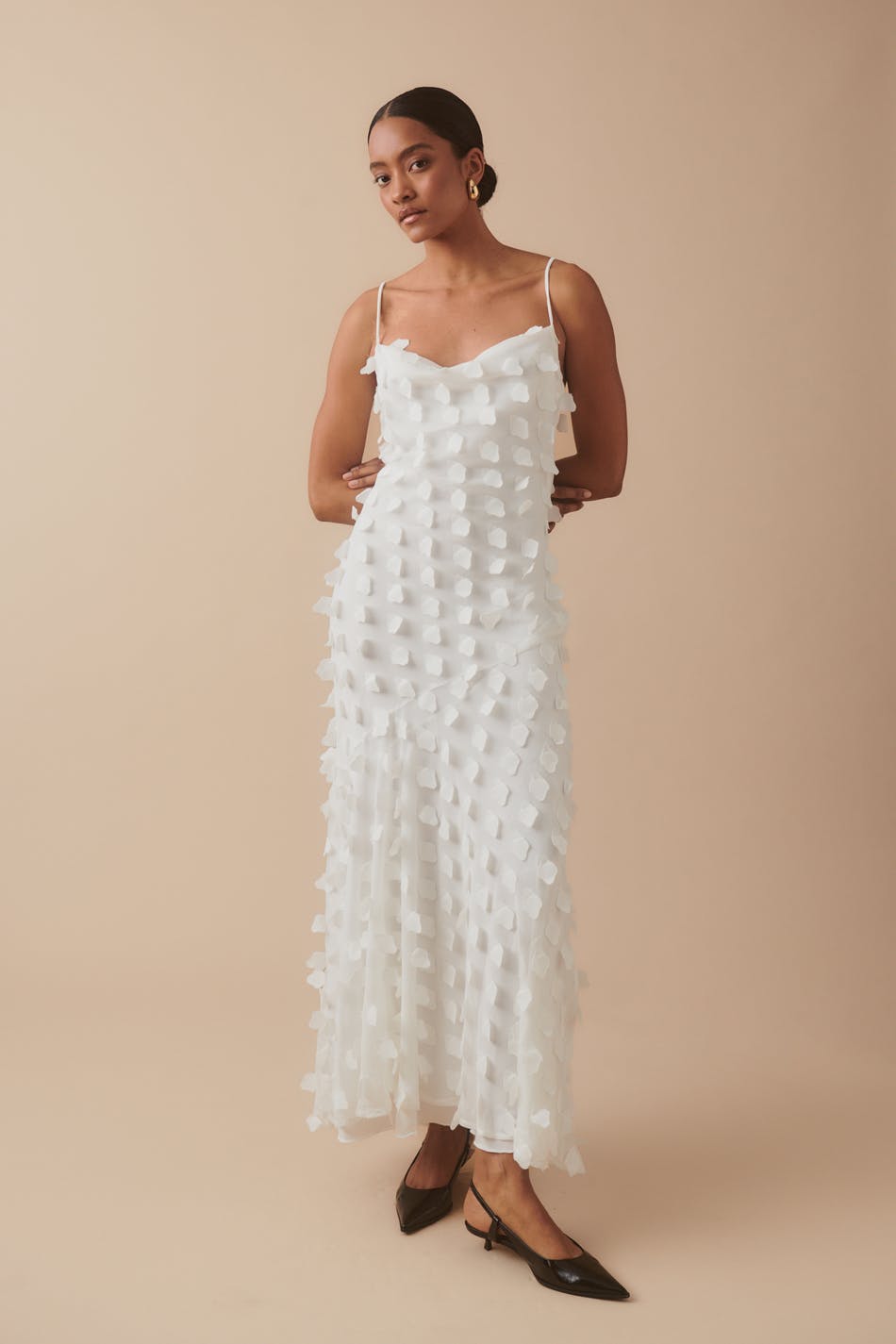 3d cowl neck dress