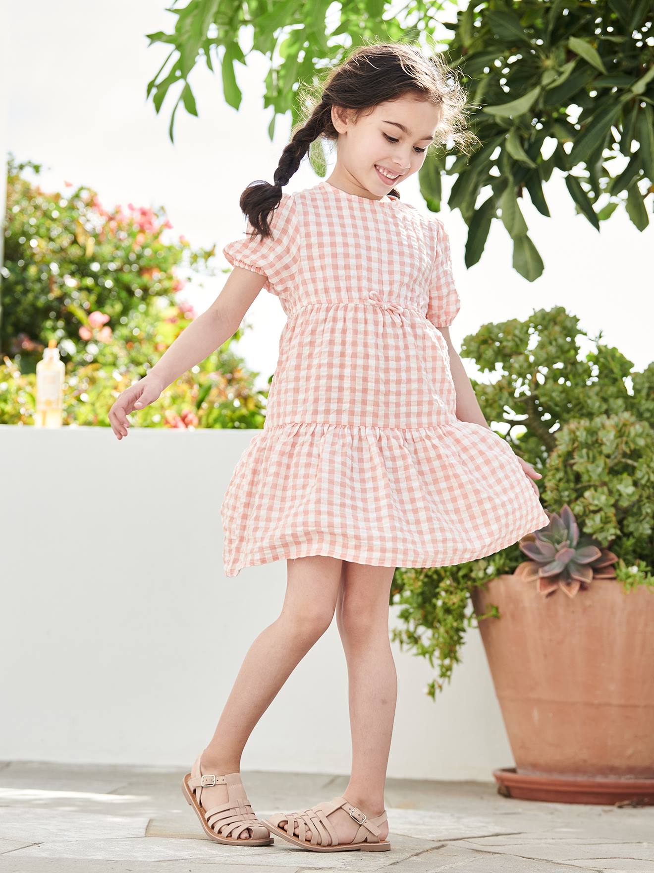Robe à volant fille manches 3/4 écru
