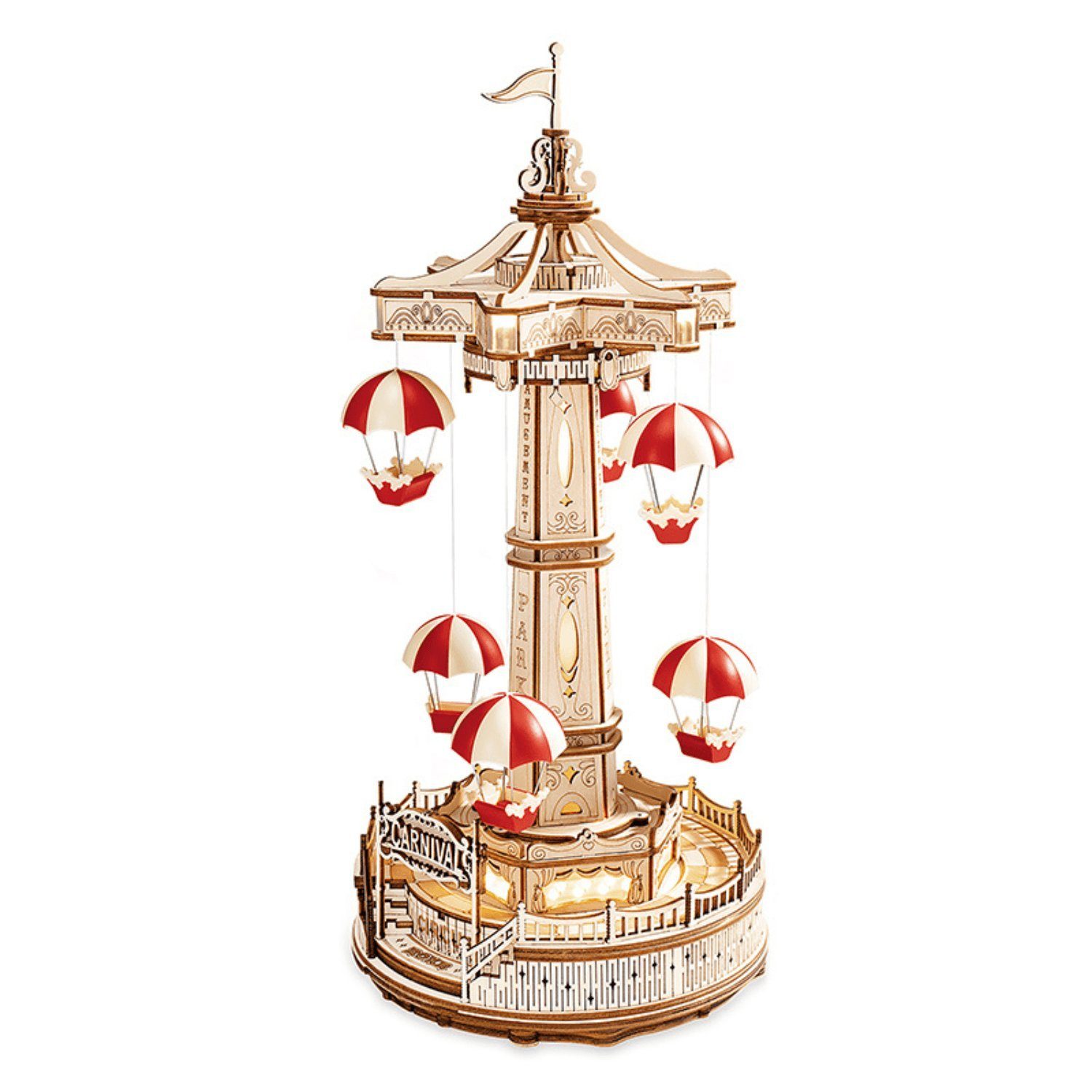 Robotime Puzzle Robotime Fallschirmturm Jahrmarkt Rokr Mechanisches Holzpuzzle, 335 Puzzleteile