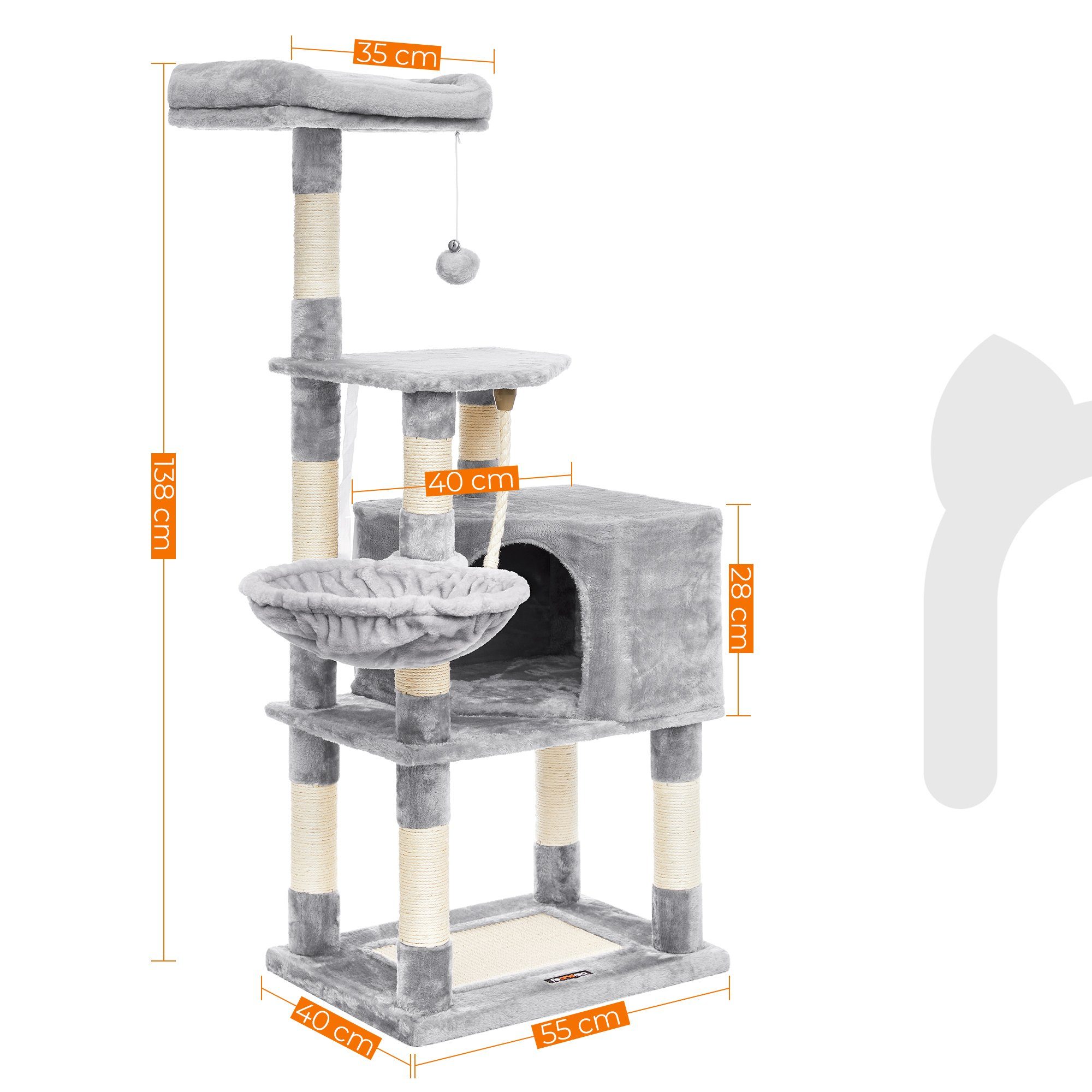 FEANDREA Kratzbaum, Katzenbaum, Kletterbaum, stabiler, mit Höhle, 138 cm