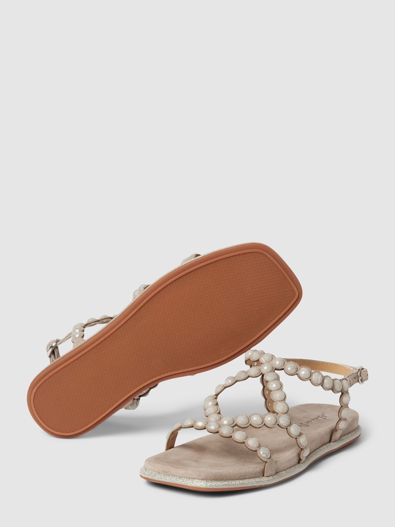 Sandalen aus Leder mit Ziersteinbesatz in taupe
