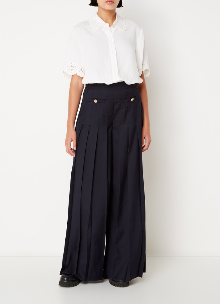 Claudie Pierlot Please: pantaloni a vita alta con gamba larga, tasche applicate e bottoni decorativi.