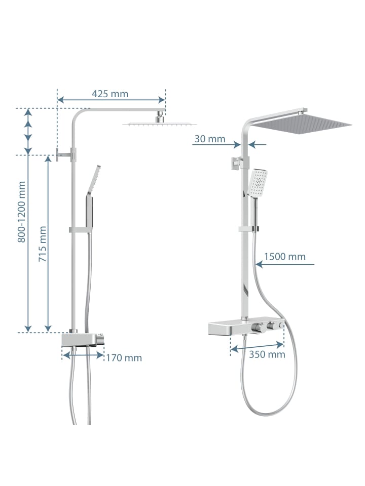 Schütte Duschset OCEAN in Chrom/Weiß, mit Thermostat - (L) 55 x (B) 35 x (H) 120 cm günstig kaufen onesize