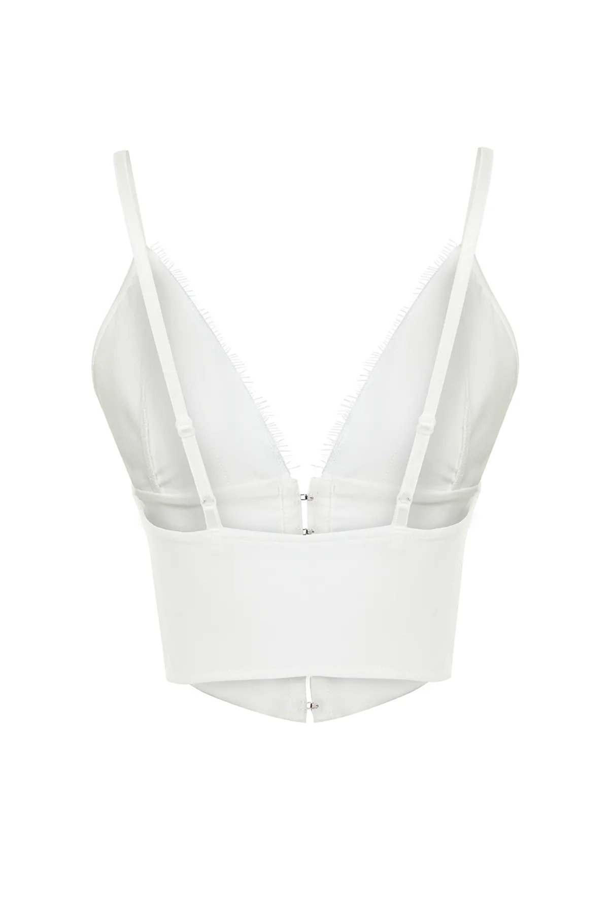 Trendyol Collection  Weißes, kurzes Bustier aus gewebter, agraphierter Spitze mit Futter für die Braut TPRAW23BS00045