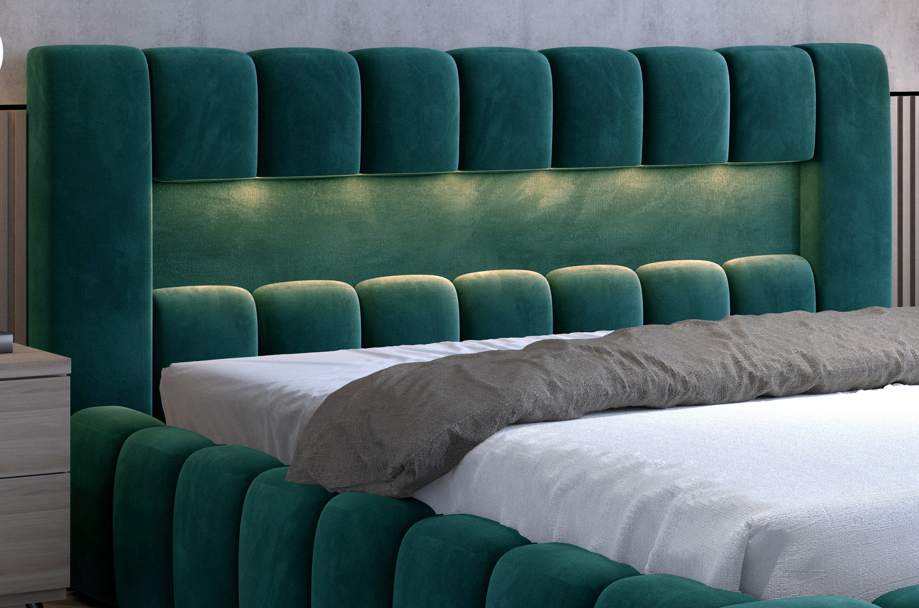 yourhouse24 Polsterbett Lamica Bett Doppelbett Bettgestell Lattenrost mit LED