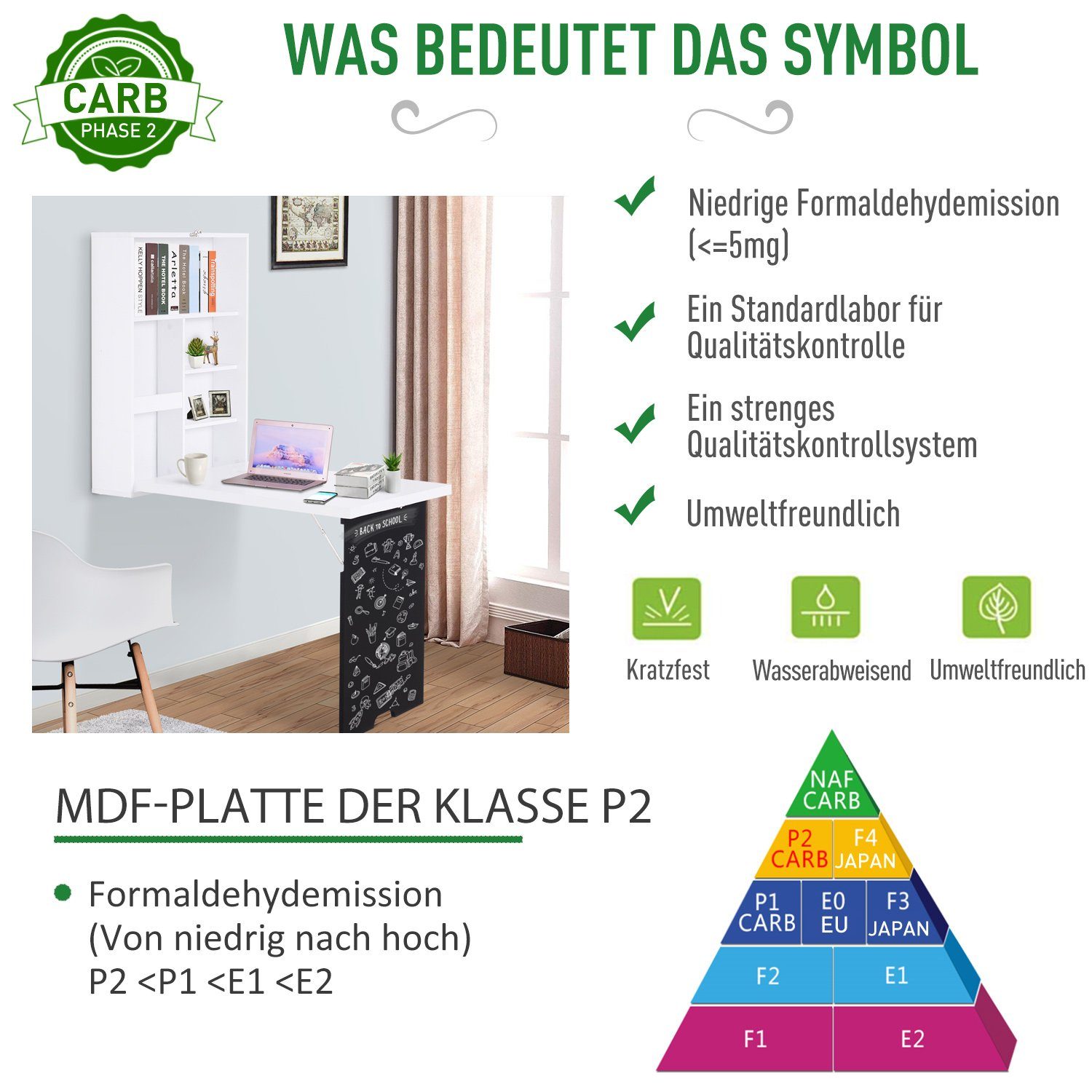 HOMCOM Klapptisch Klappschreibtisch mit Tafel