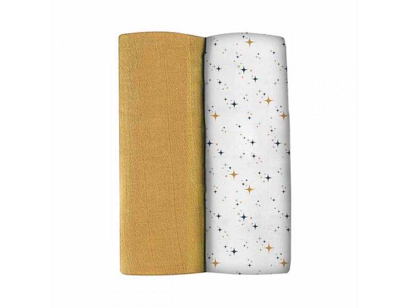 Lot de 2 langes 120cm - Jaune Miel / Nuit étoilée