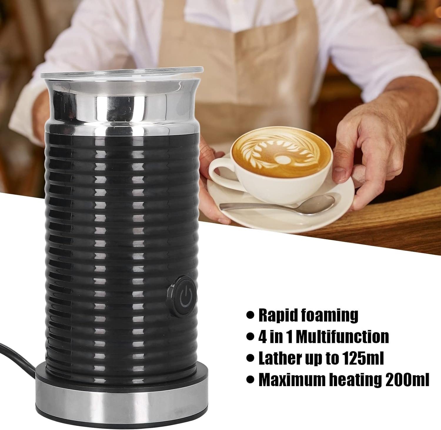 KREATE Milchaufschäumer Elektrischer Milchaufschäumer, 4-in-1-Multifunktions-Kaffeeaufschäumer, 630,00 W, Automatisch, Antihaftbeschichtung, Heiß-Kaltschaum-Hersteller