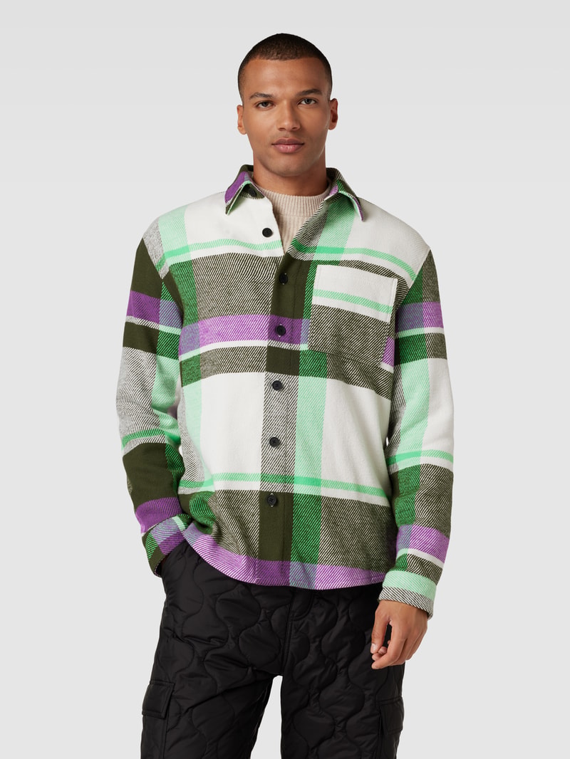 Hemdjacke mit Tartan-Karo in dunkelgrün