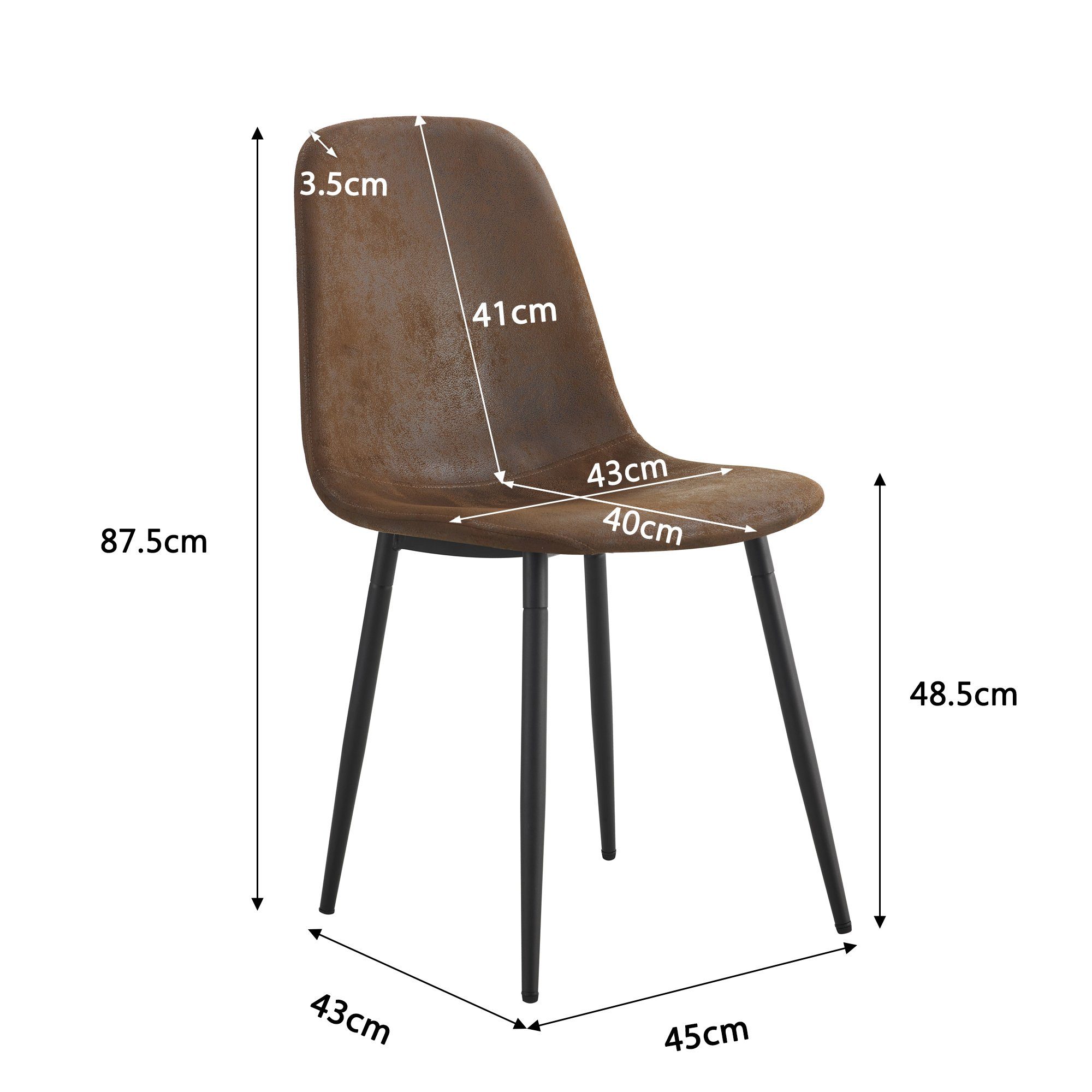 Celya Essgruppe Esstisch mit 4 Stühlen,Moderner Küchentisch Set, (Tisch mit 4 Stuhlen), Beine aus Metall,Schwarze Tischbeine,Braun Kunstleder