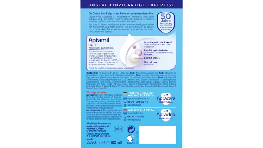 Aptamil HA Pre Hydrolysierte Anfangsnahrung trinkfertig 180 ml