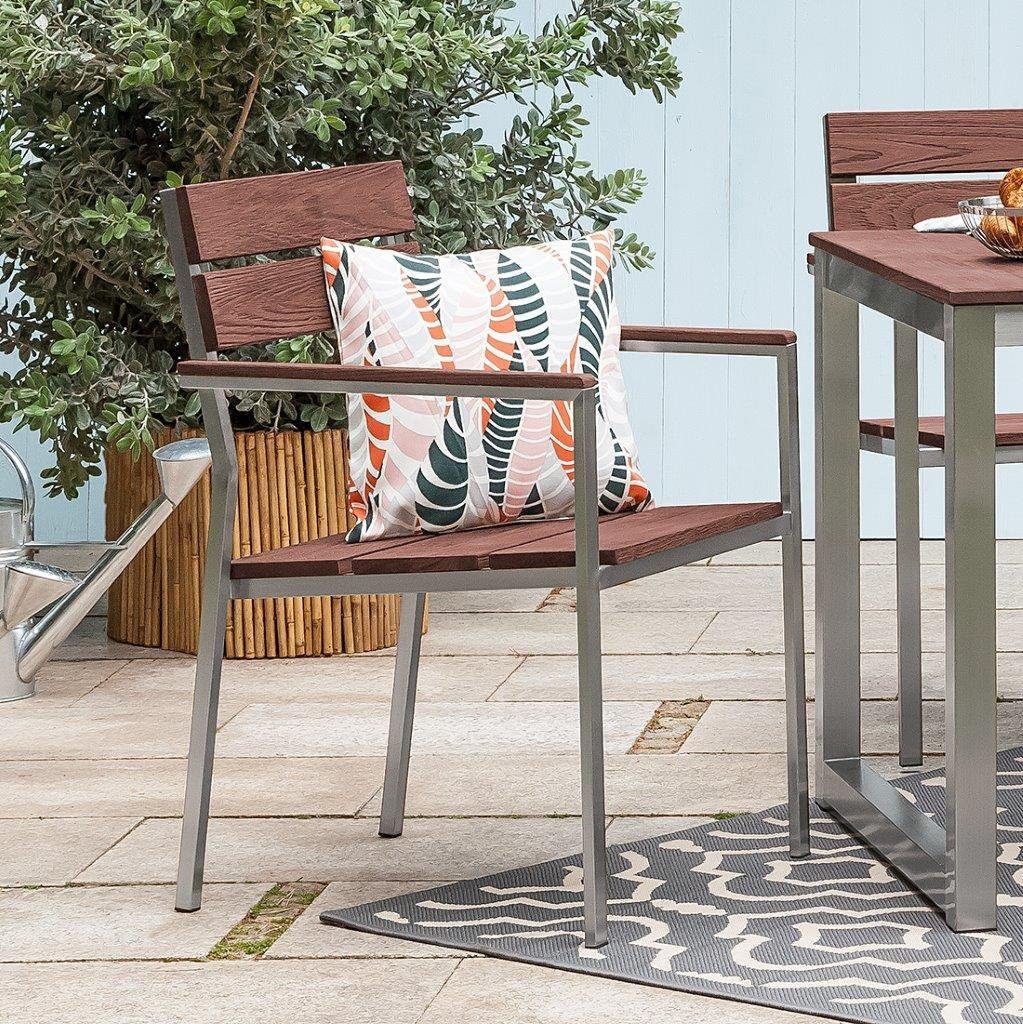 Home Feeling Gartenstuhl 2er Set Stapelstuhl Teakholz Edelstahl Soho, braun, ca. 56x61x86 cm