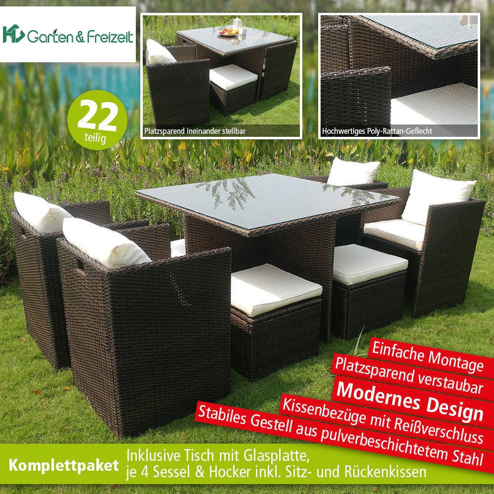 Solax Sunshine Polyrattan-Sitzgruppe 22tlg. Gartenmöbel Rattan-Set