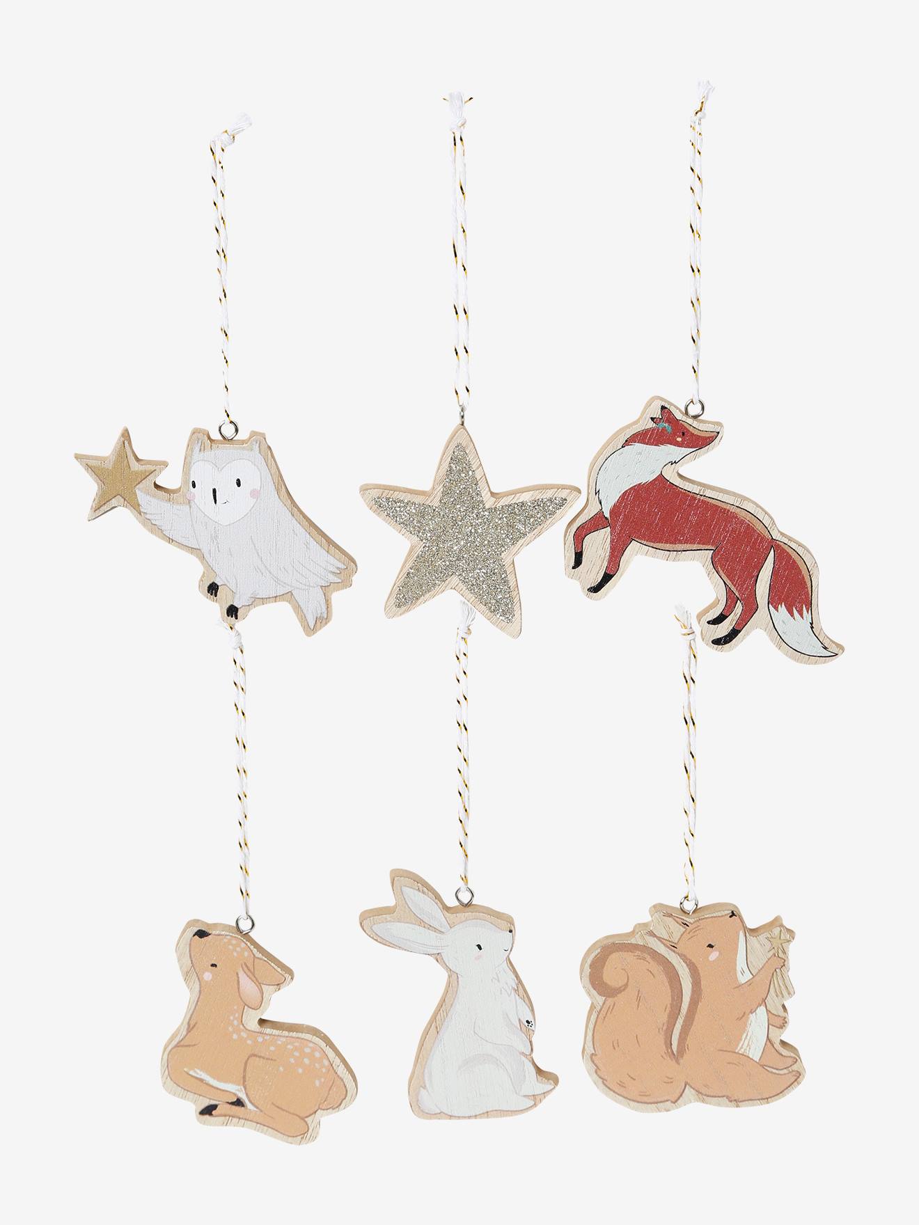 Vertbaudet 6er-Set weihnachtliche Deko-Anhänger aus Holz MAGIC FOREST - karamell