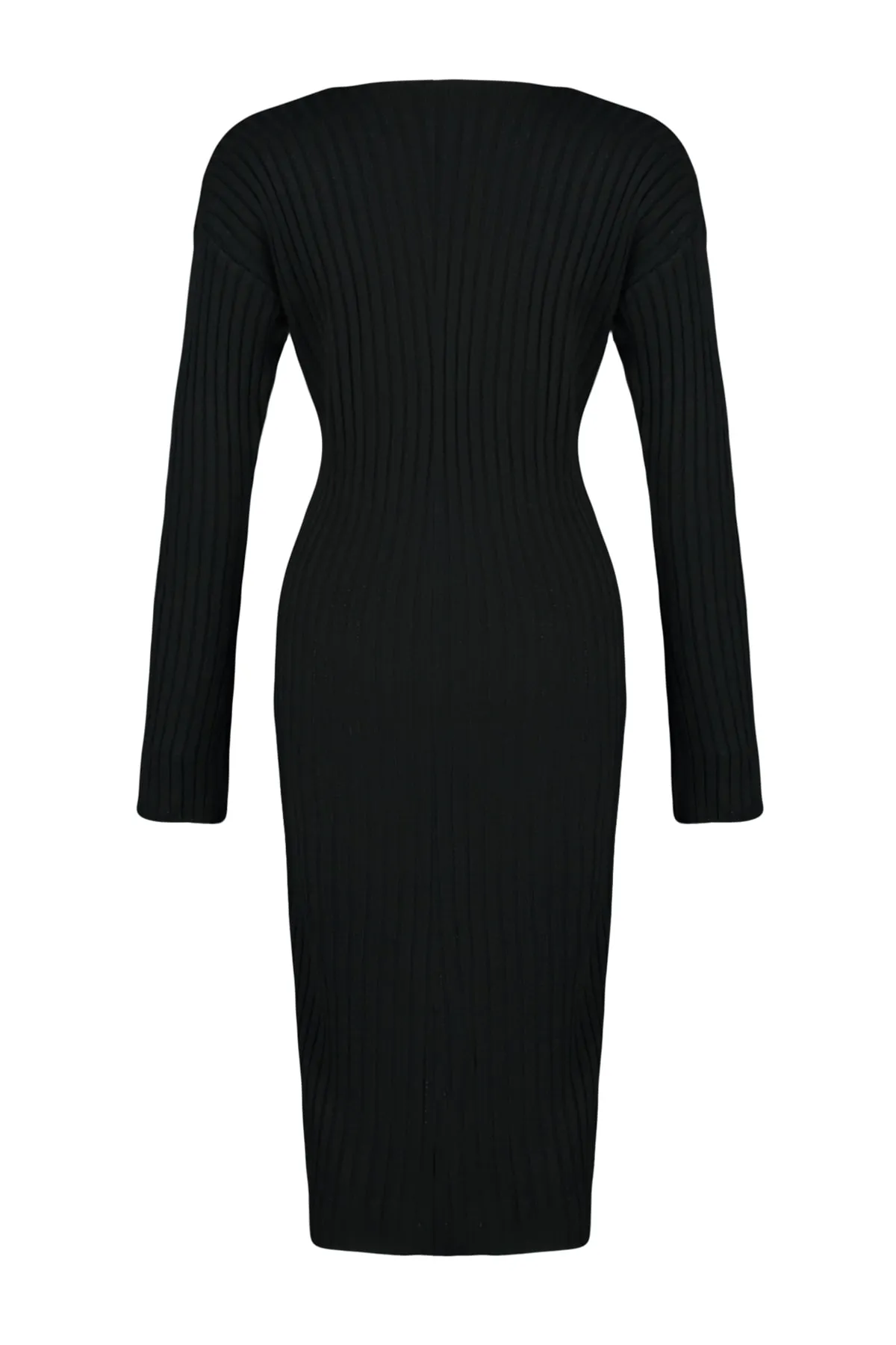Trendyol Collection  Schwarzes Midi-Strickkleid mit V-Ausschnitt TWOAW24EL00066