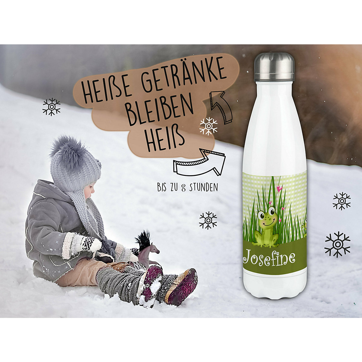 Edelstahl Kinder Thermoflasche / Trinkflasche bunt Frosch-Graß-Karo Spülmaschinenfest, Auslaufsicher, Bruchfest, Doppelwandig, Für Heißgetränke geeignet, Mit Deckel, Isoliert
