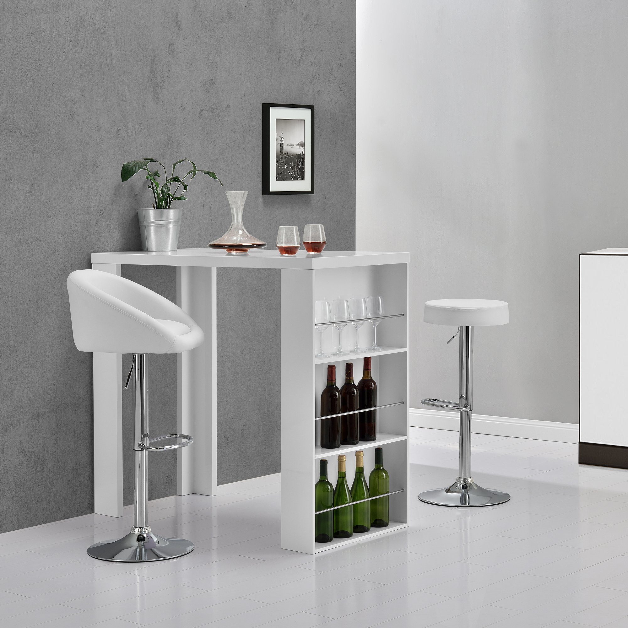 en.casa Bartisch, Bonn Bartheke mit seitlichem Regal weiß 117 x 57 x 106,5 cm