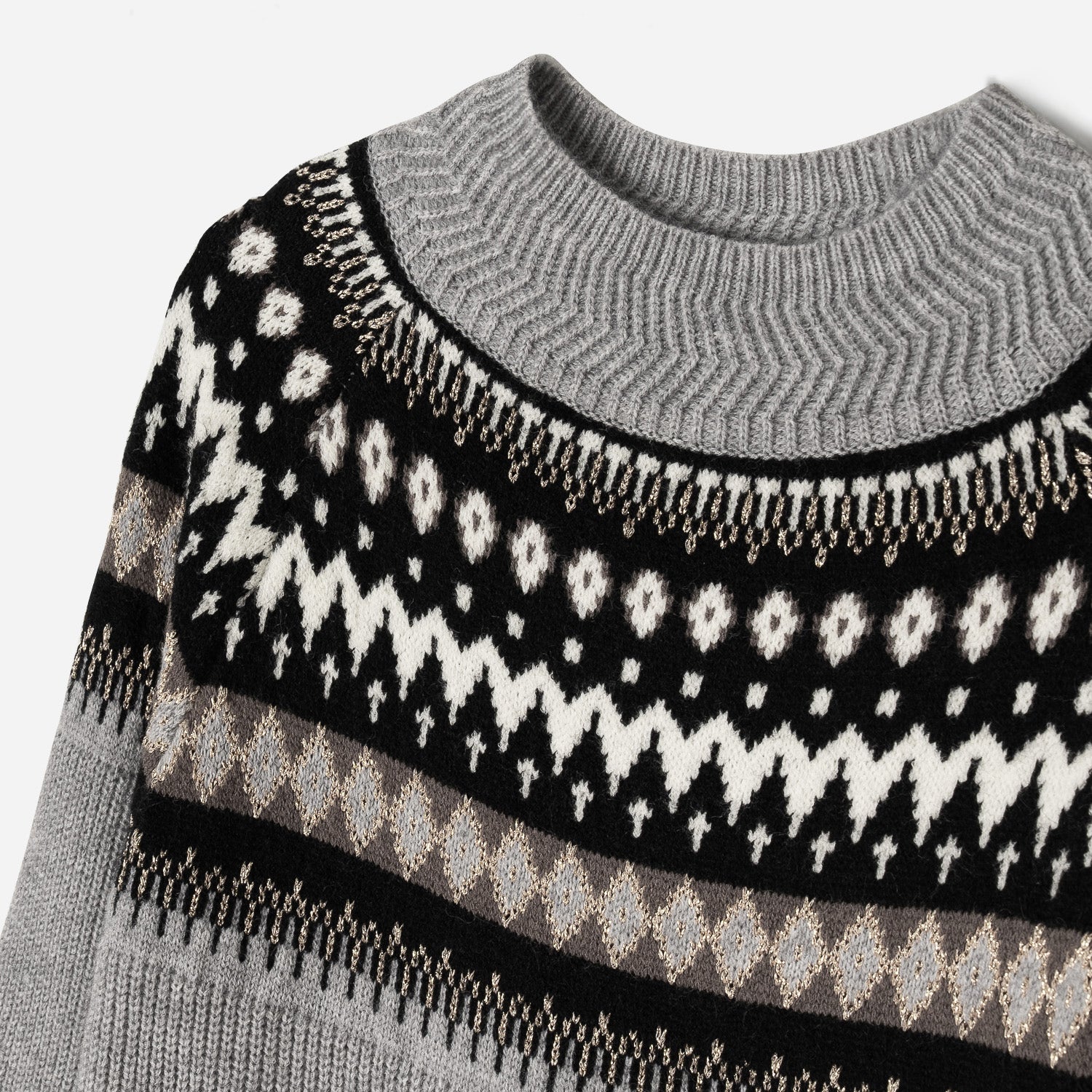 Pull TEXTO gris jacquard à col montant
