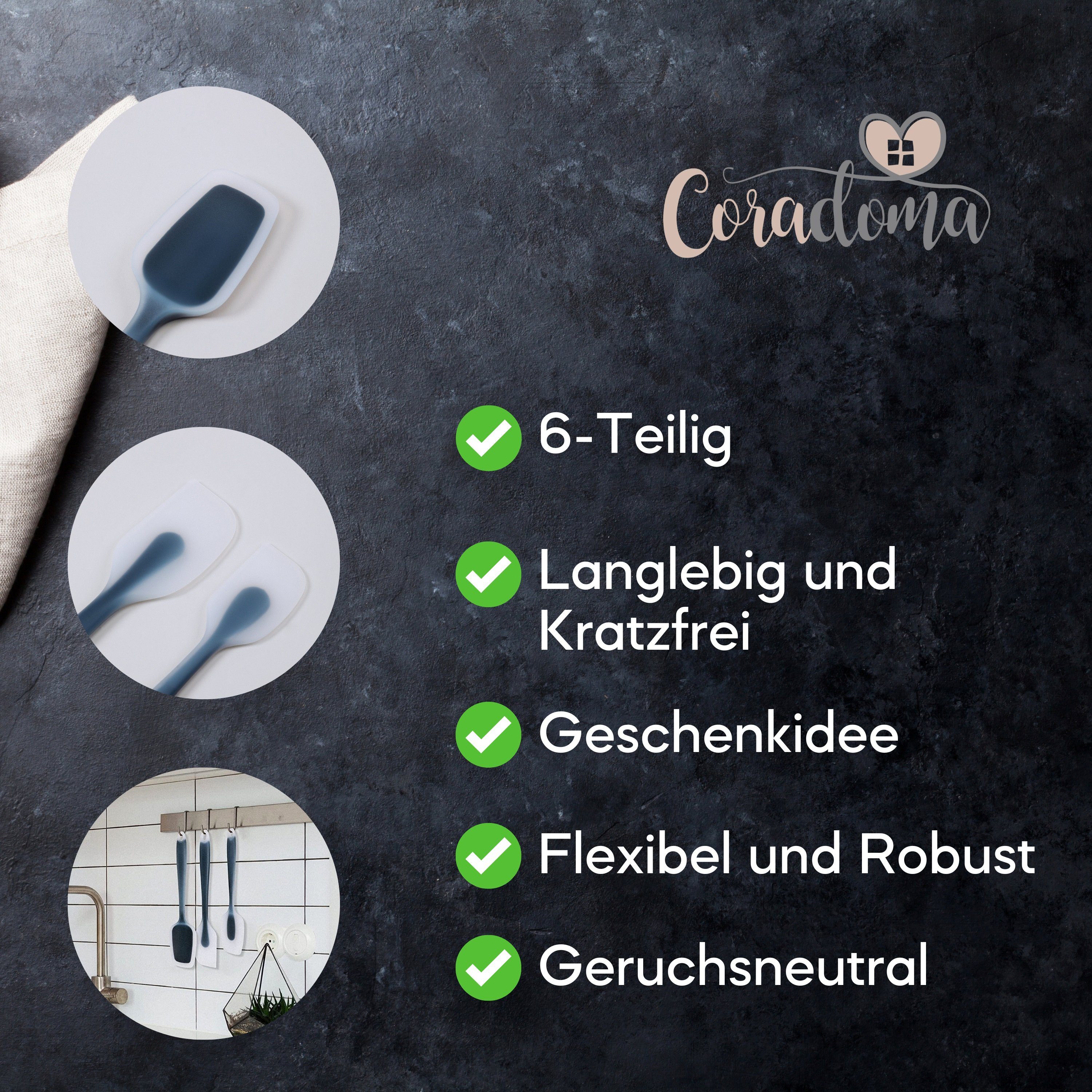 Coradoma Kochbesteck-Set Küchenutensilien 6er Set aus Silikon Geschirrset Küchenhelfer (6-tlg)