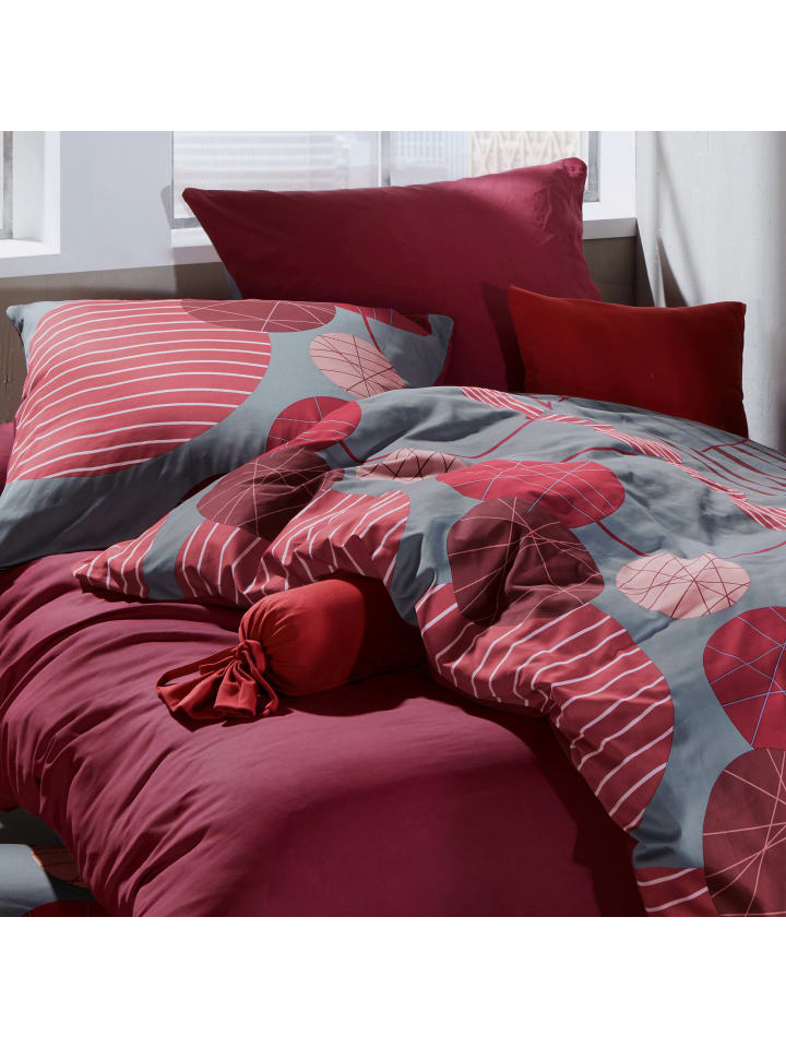 Erwin Müller Mako-Satin Wendebettwäsche in rot-grau günstig kaufen