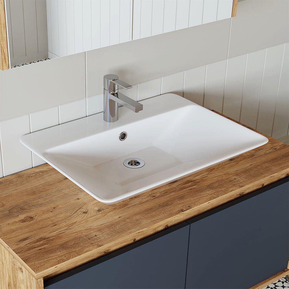 Roomart Badmöbel-Set, (Badmöbel Set 3-teilig 100cm Unterschrank mit Waschbecken Spiegelscrank)