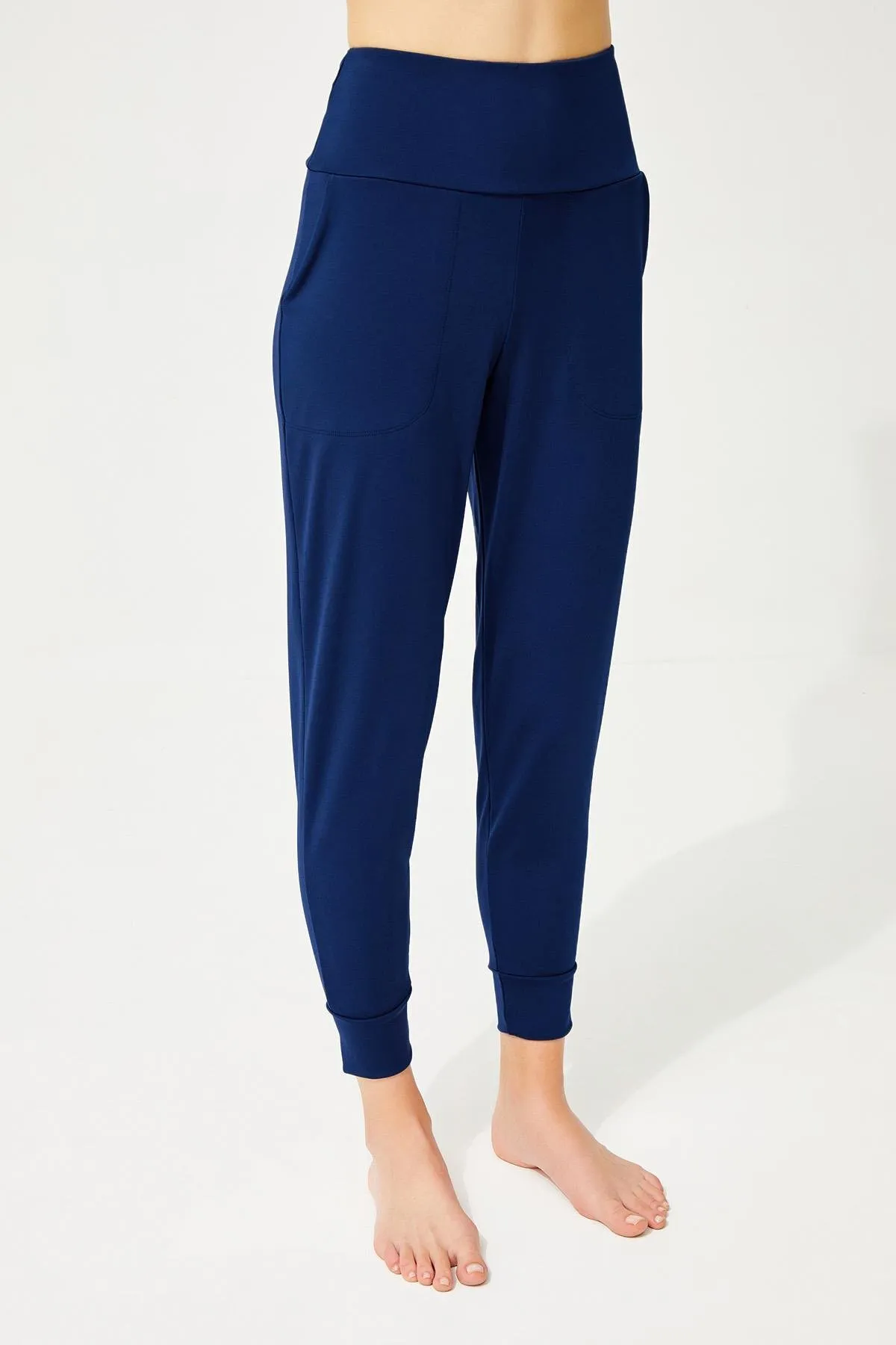 Cottonhill  Marineblaue Damen-Jogger-Jogginghose mit hoher Taille und doppelten Taschen