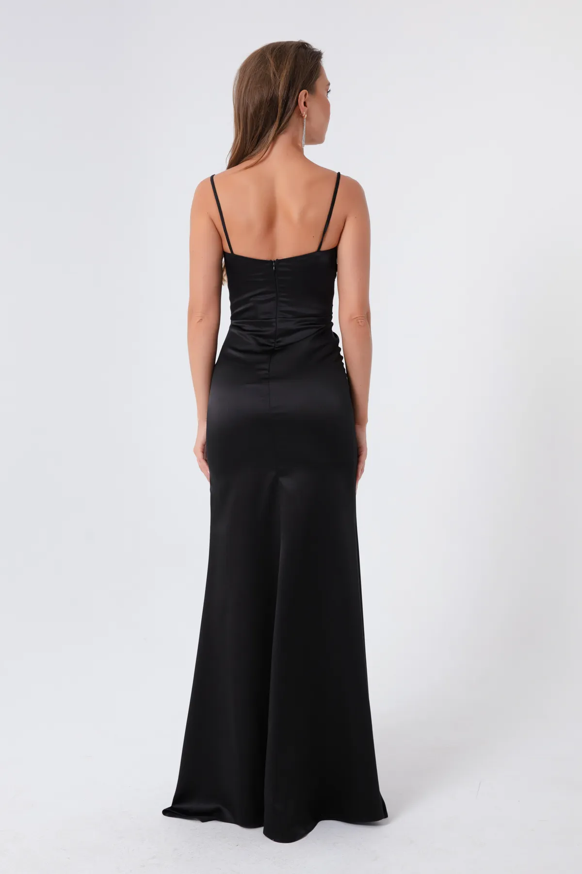 Lafaba  Damen-Abendkleid und Abschlusskleid aus schwarzem Satin mit Riemen und Schlitz